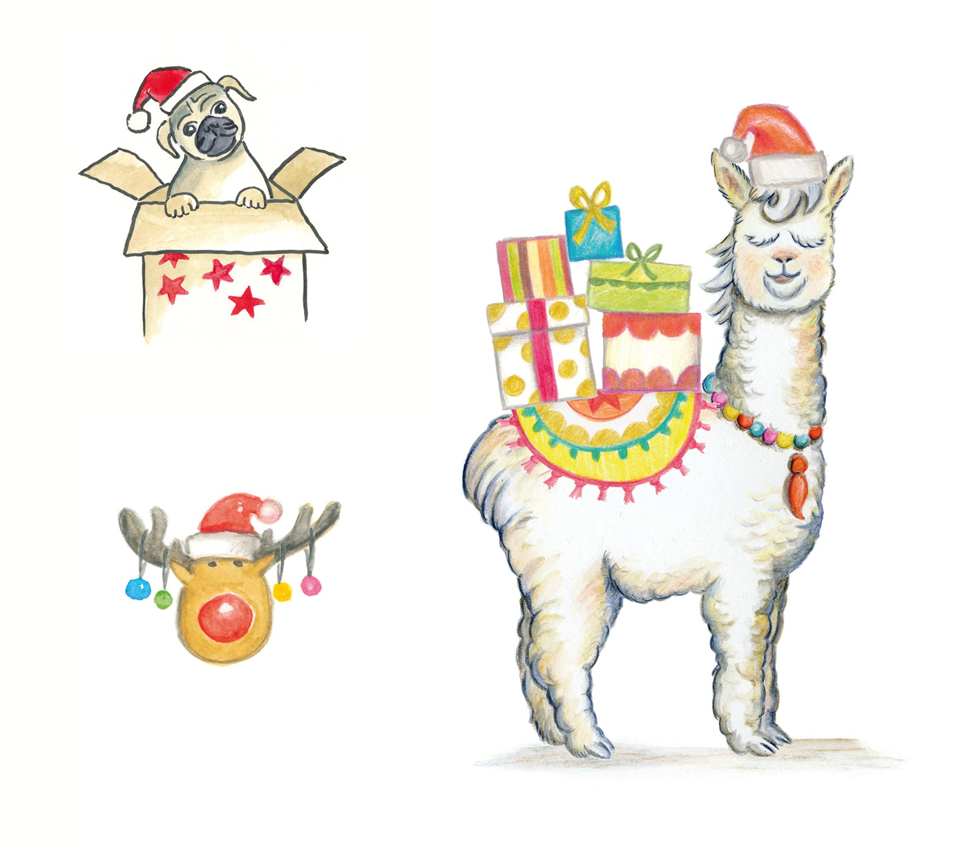 ILLUSTRATION  Christmas postcard postcard design lovely christmas cards lovely animals