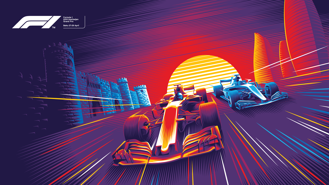 Formula 1 f1 races car retrowave retrofuturism vector poster sport race