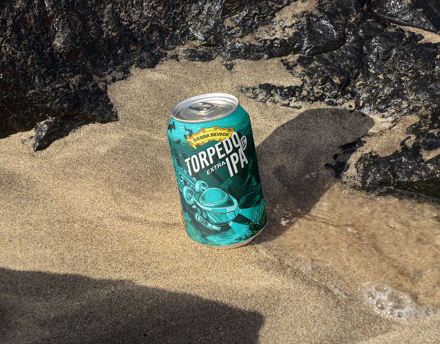 beer can hops Label Ocean Packaging sharks submarine Torpedo treasure