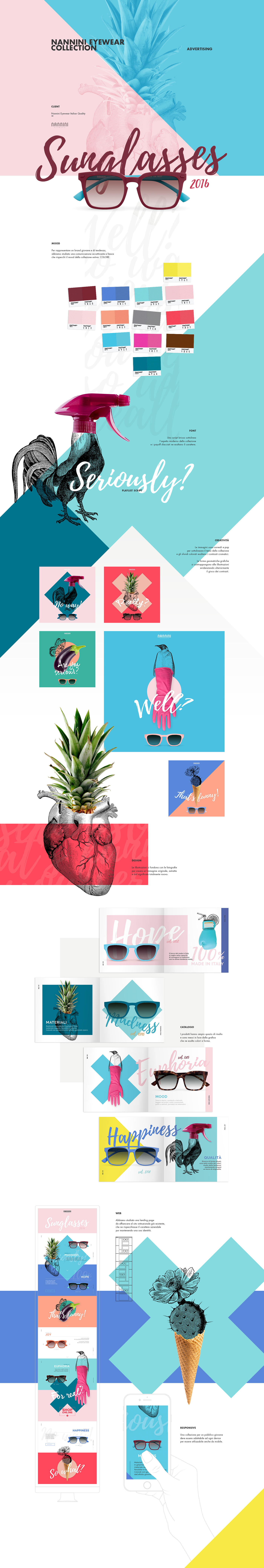 eyewear graphic design Catalogue pagination colors Sunglasses Web landing page Collection summer