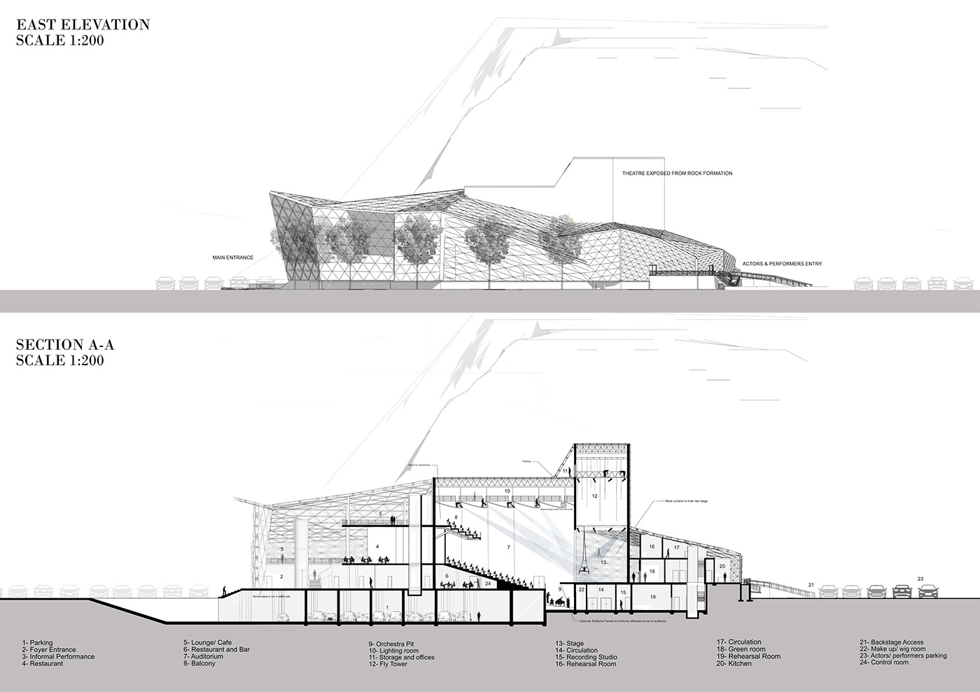 architecture pebble Performance Render rock Theatre Theatre design visualization