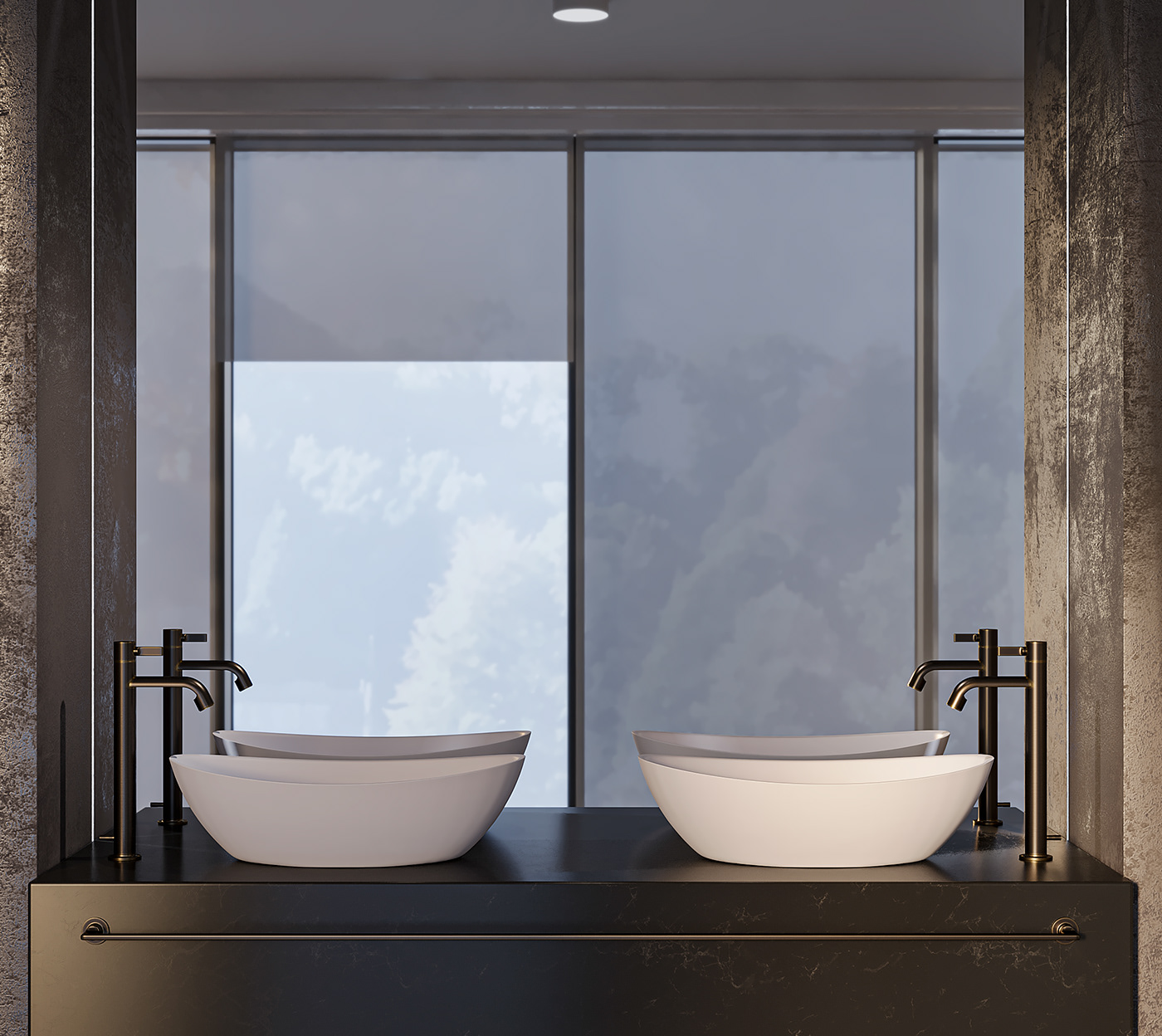 3ds max bathroom black and white interior design  Minimalism visualization ванная минимализм сантехника Salini черно-белое