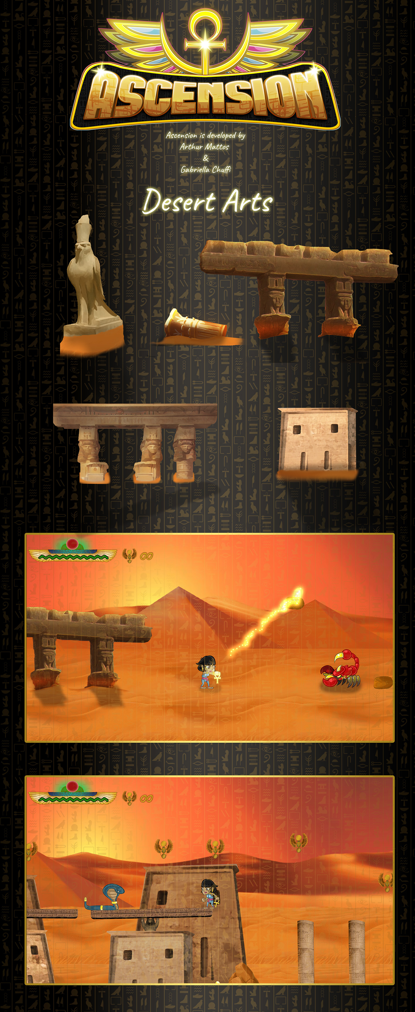 egypt game 2D Platform scenario digital painting cartoon temple desert egyptian