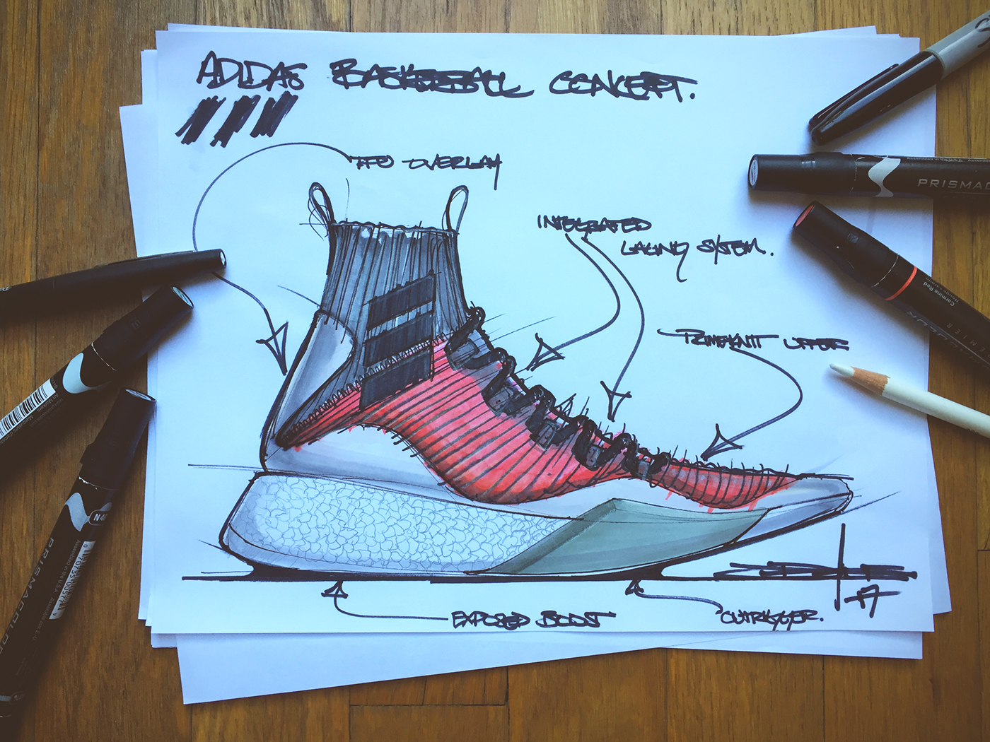 adidas conceptkicks sneakers industrial design  basketball footwear design sketching Drawing  concept Pensole