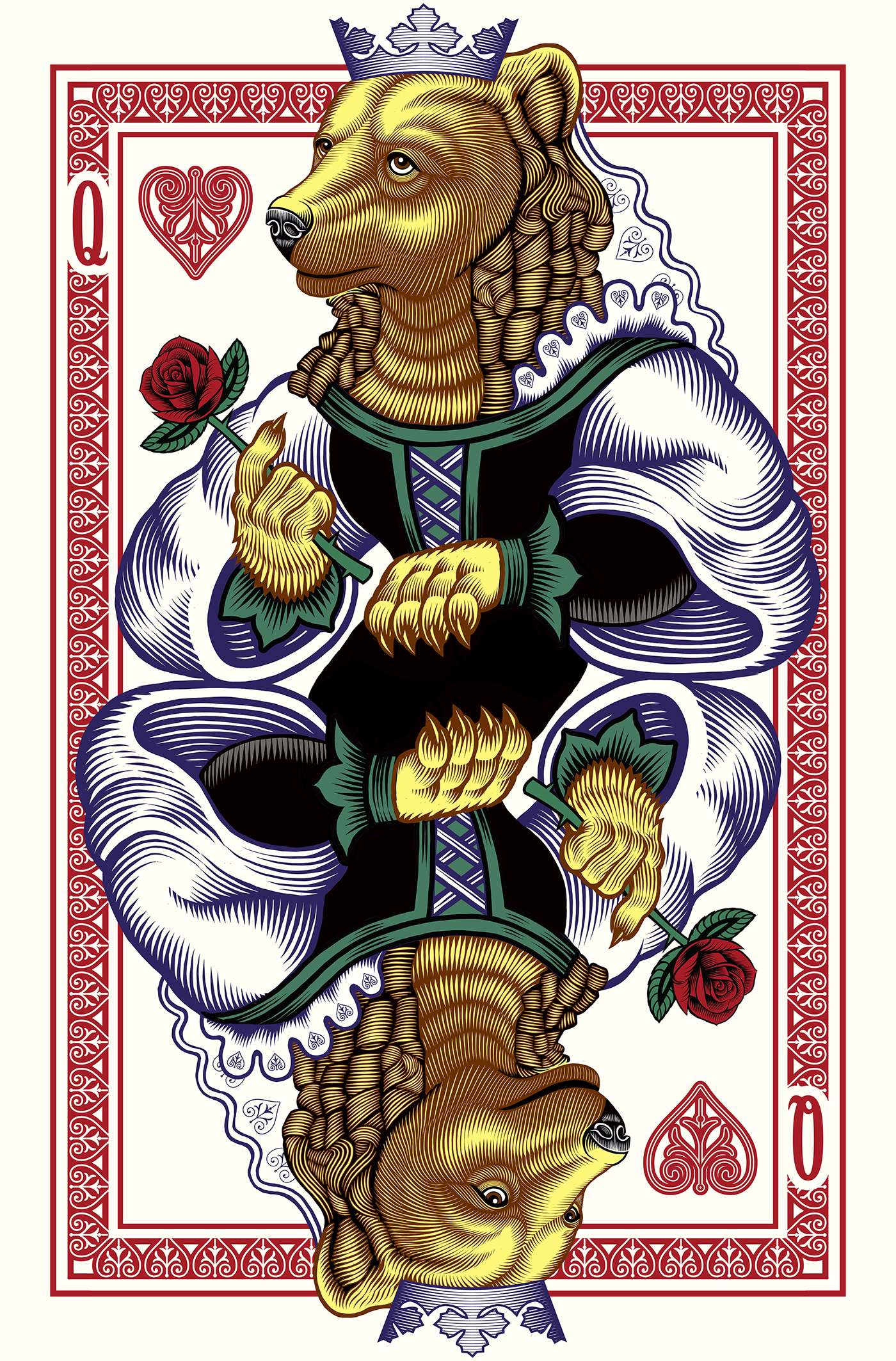Playing Cards king queen royal Poker Las Vegas gambling vector animals lion bear