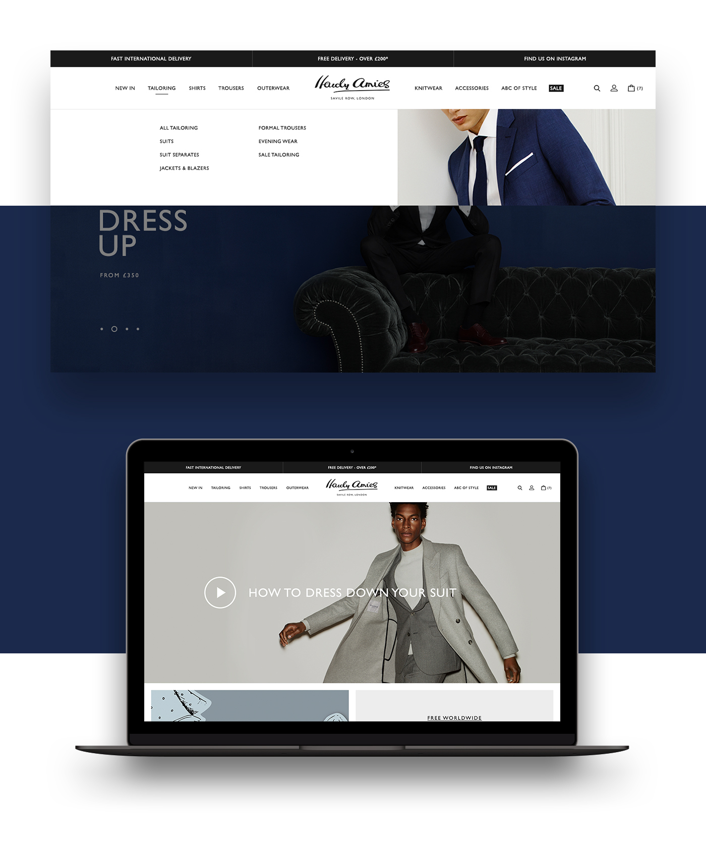 Hardy Amies designer Menswear London Web Design  ux UI art direction  Responsive magento