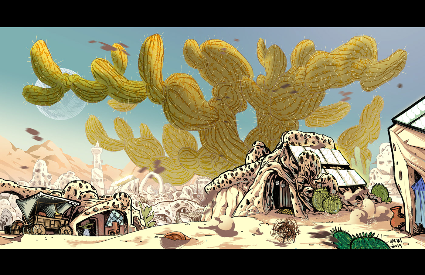 cacti cactus desert environmental design Landscape Layout Design science fiction village Visual Development concept art