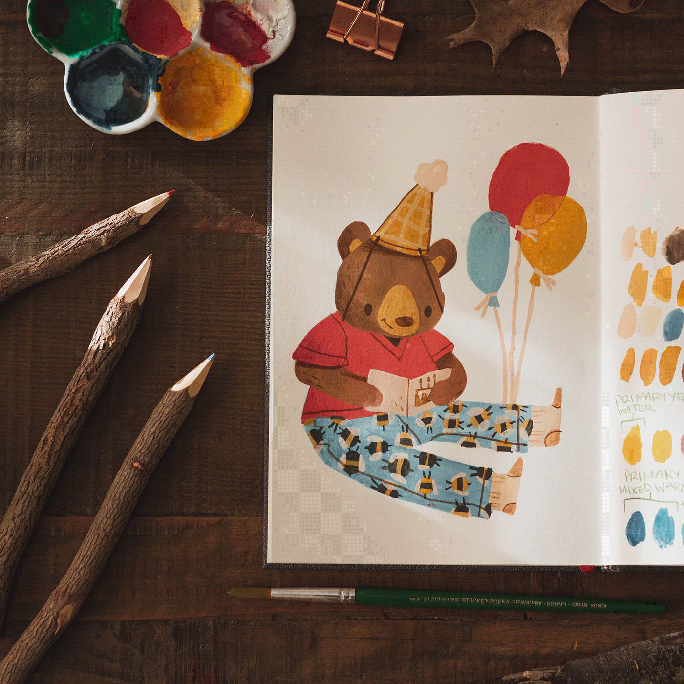 bear Birthday birthday card gouache honeybees kidlit kidlit art kids books teddy bear watercolor