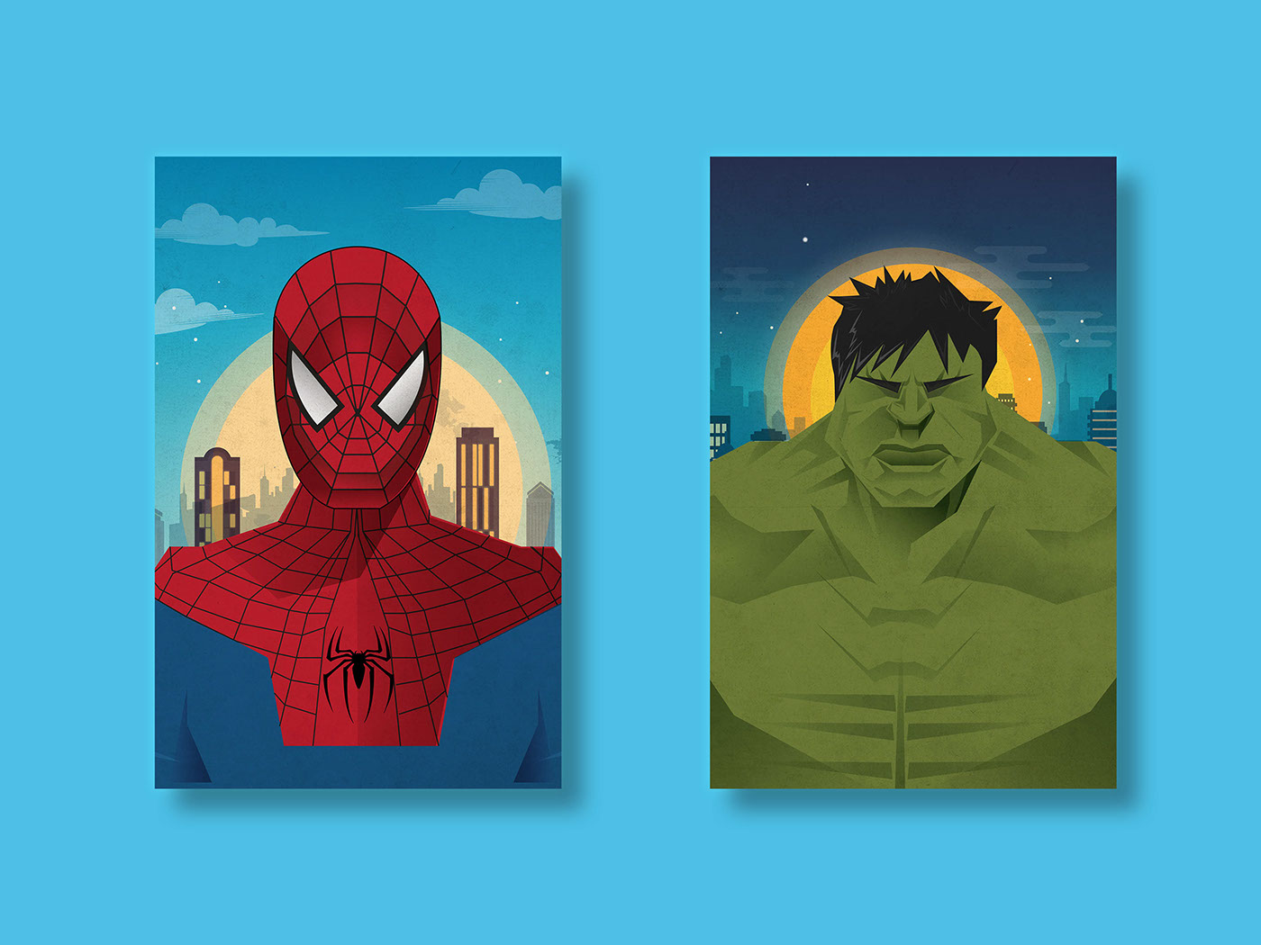 ilustration vector art super heroes Hulk super man Spider Man poster art direction 