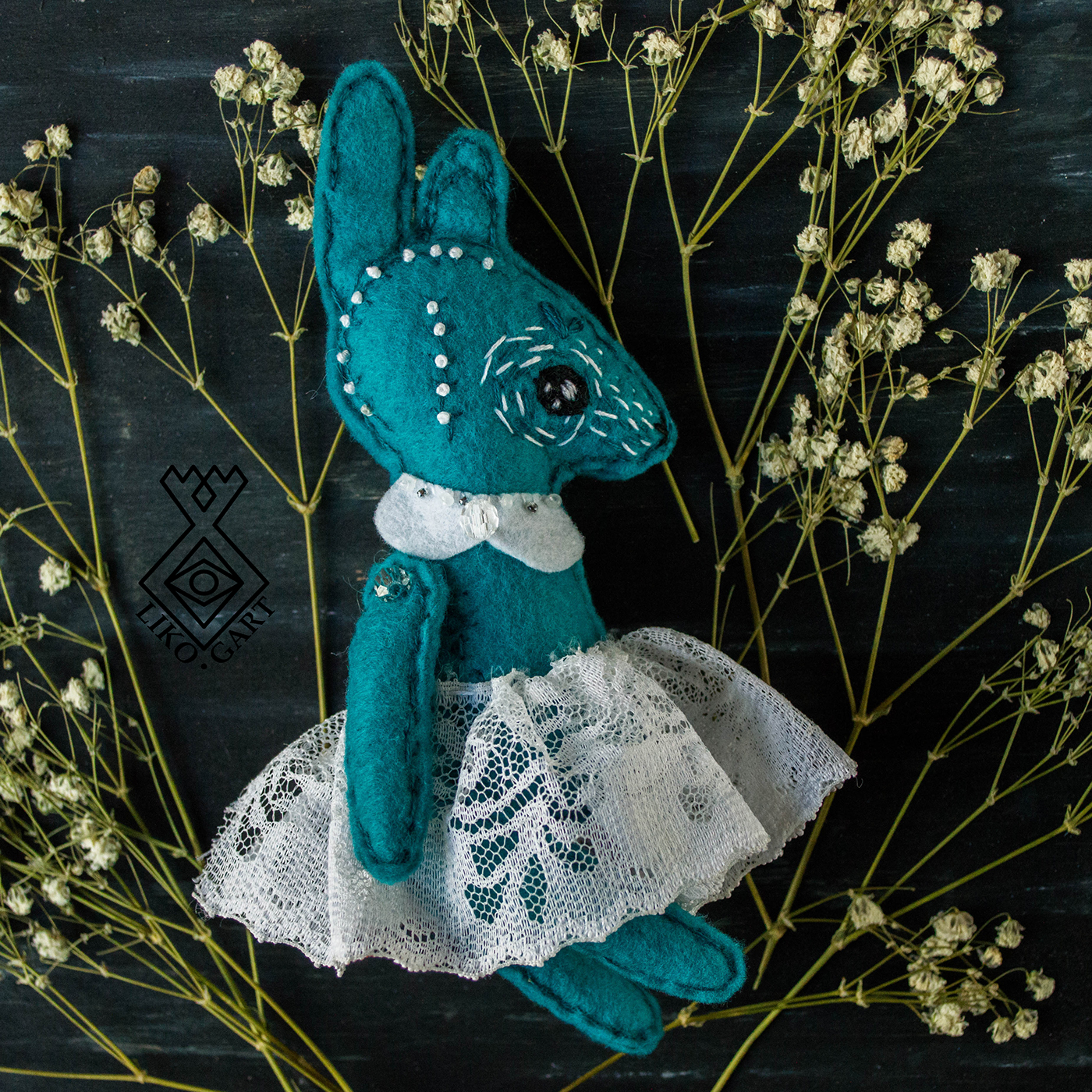 Embroidery doll toy ooak ooakdoll ooaktoy handmade dollmaker hare blue