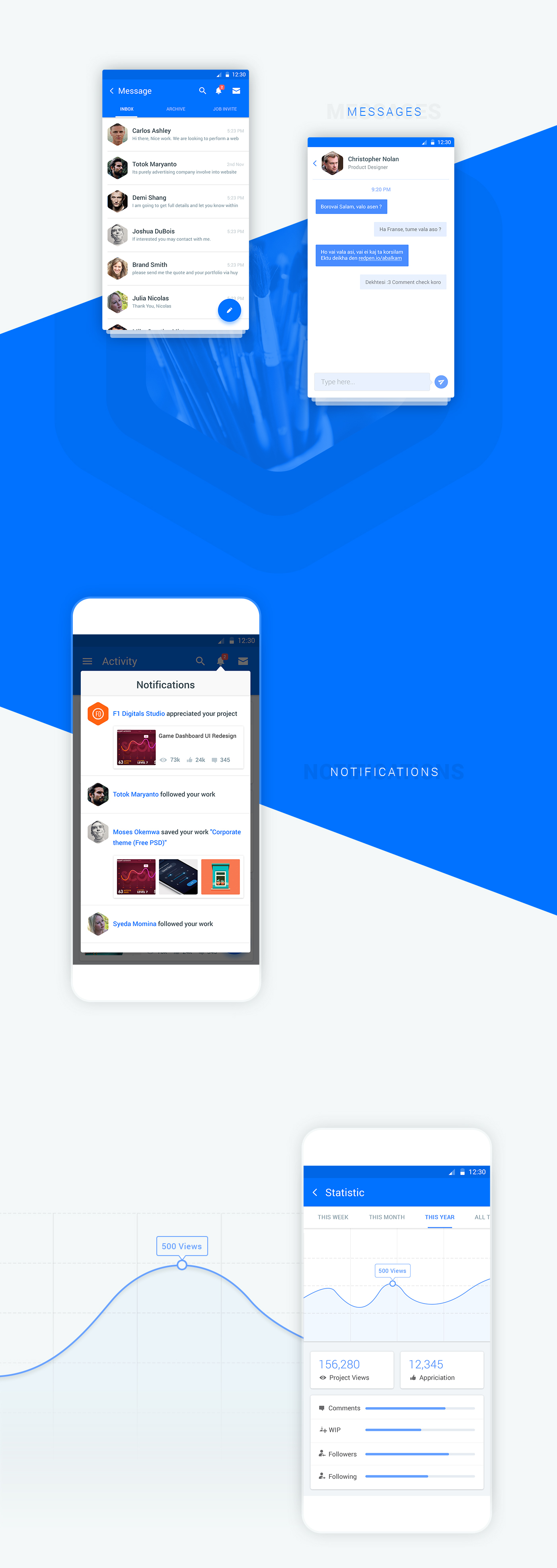 Behance UI ux Mobile app android statistic commets material minimal Chat