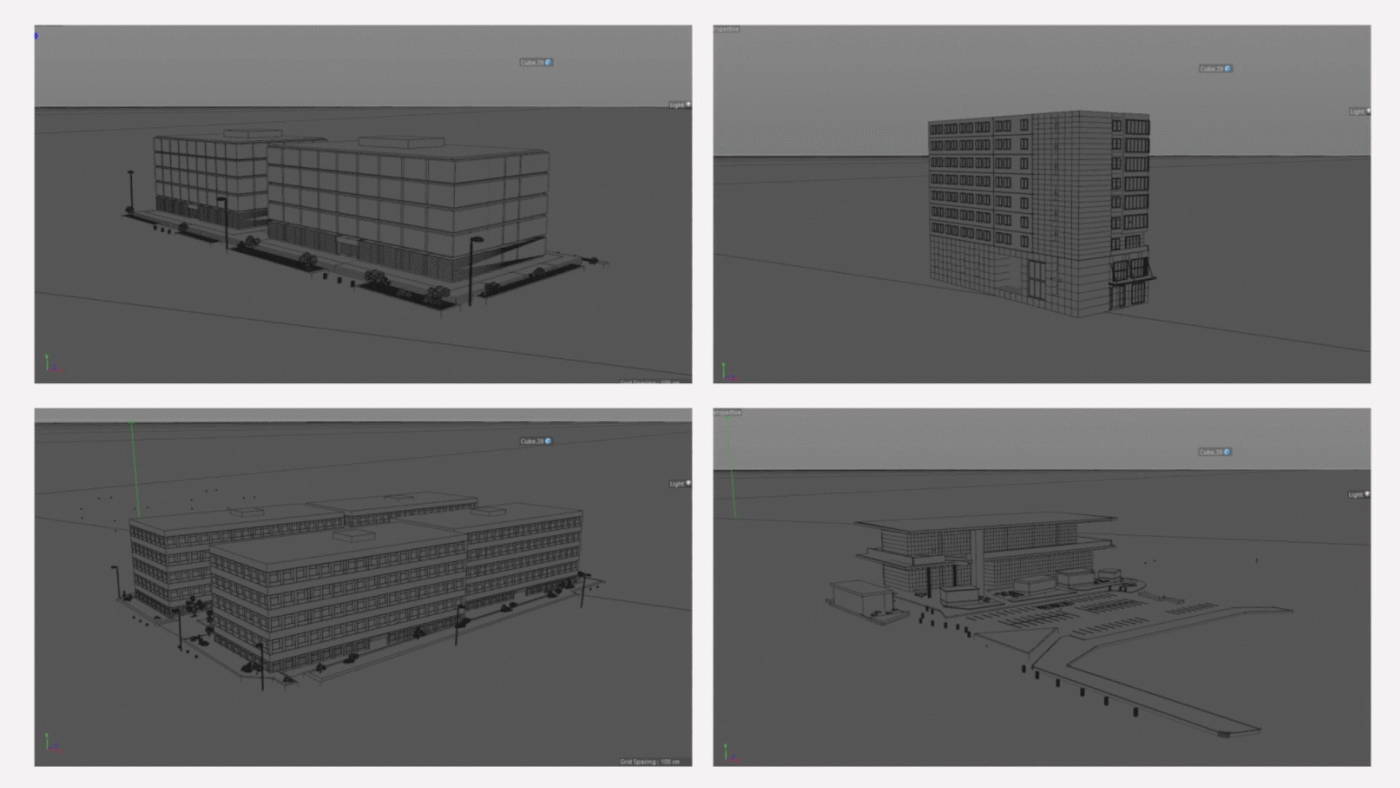 Masterplan buildings model materials construction timeline 3D amenities Maqueta Cinema