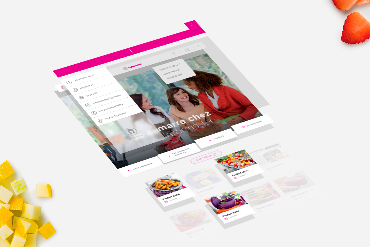 tupperware RR Donnelley iPad application UI dishes motion Web minimal clean flat interactive design healthy food ux france