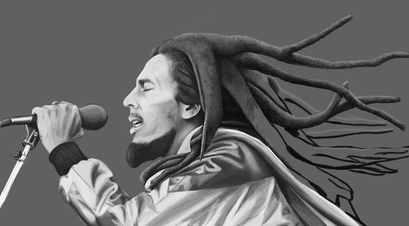poster Digital Art  Bob Marley digital painting   bnw