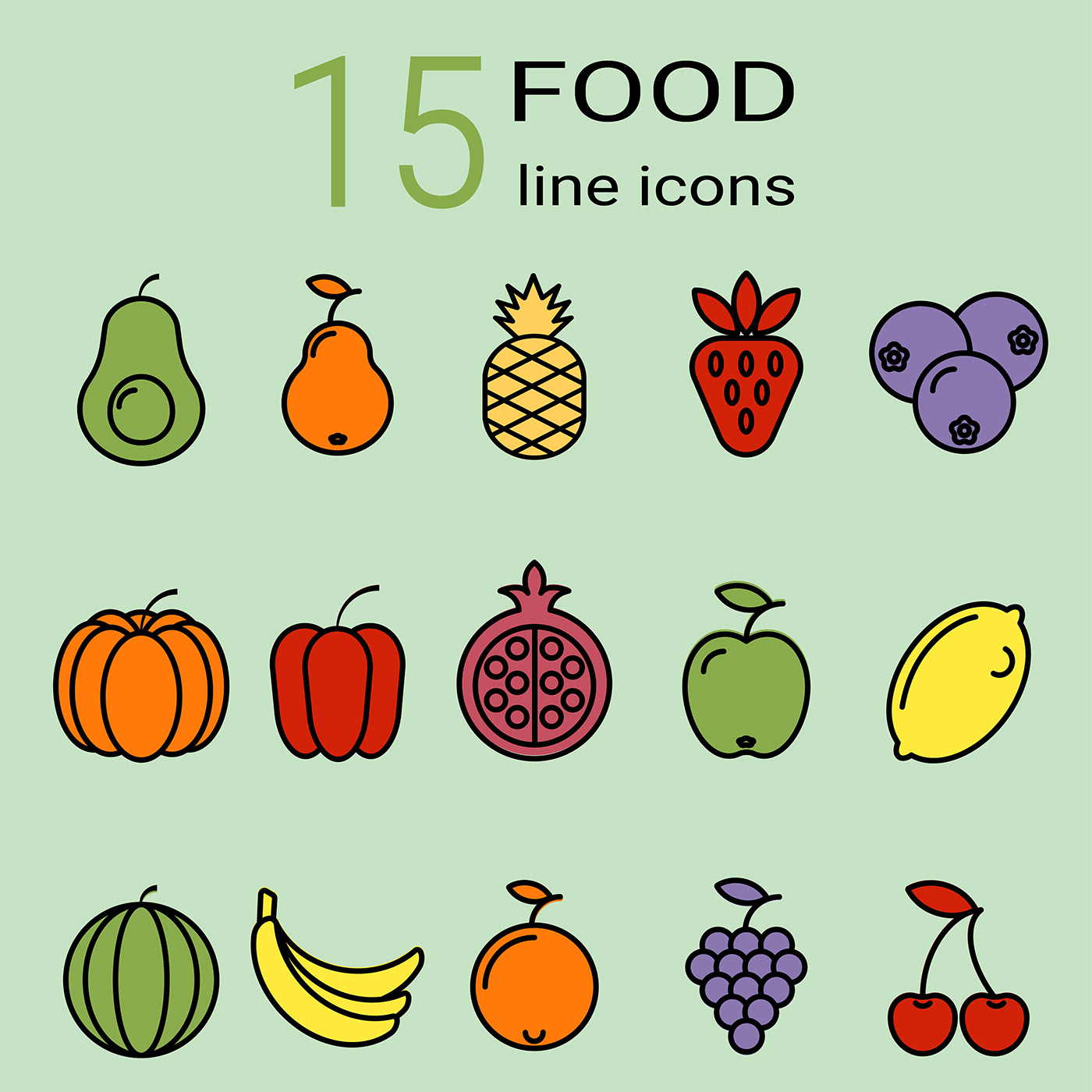 Set of healthy food icons