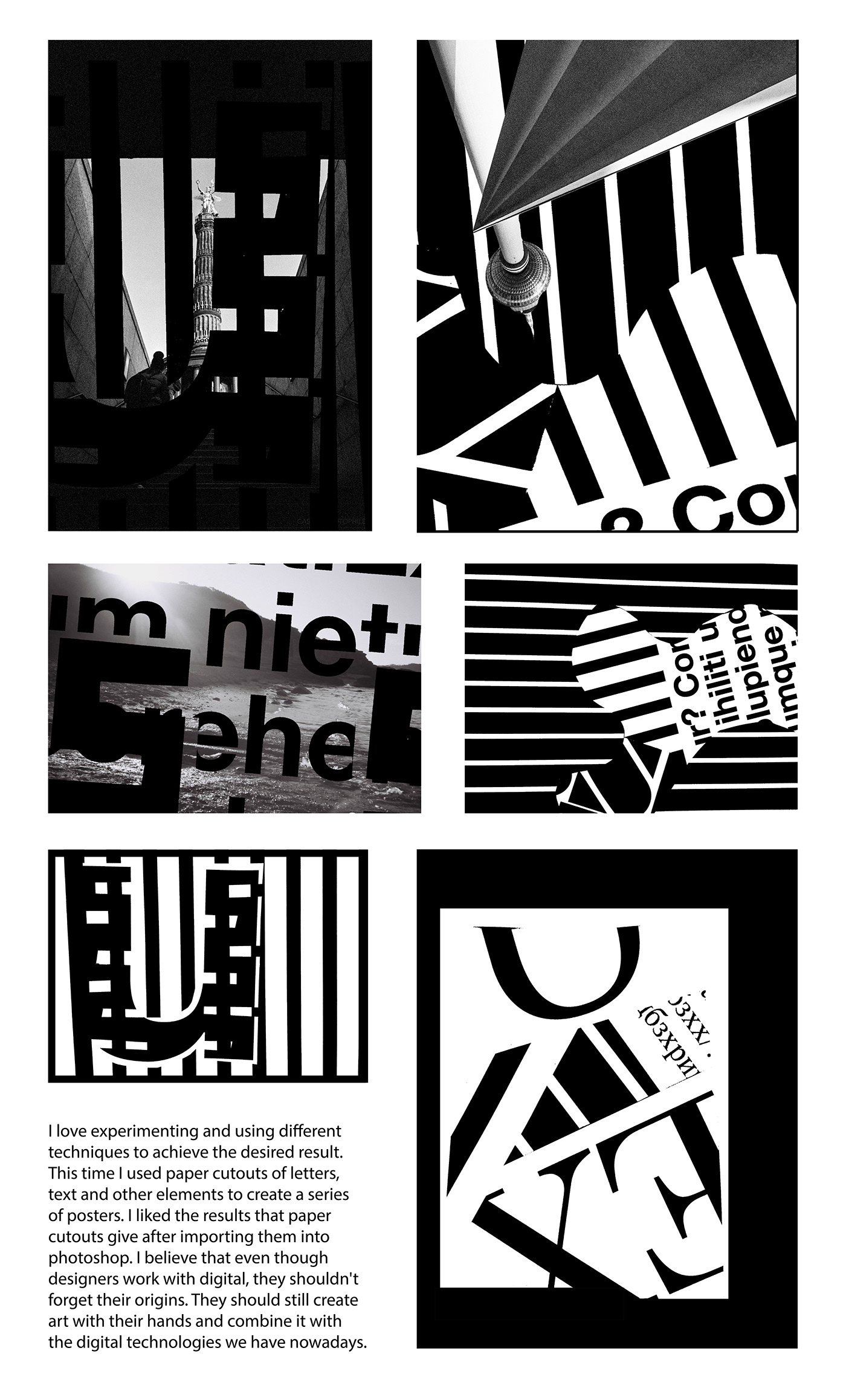 backandwhite collage Cutouts design experimental letters paper Photography  poster print