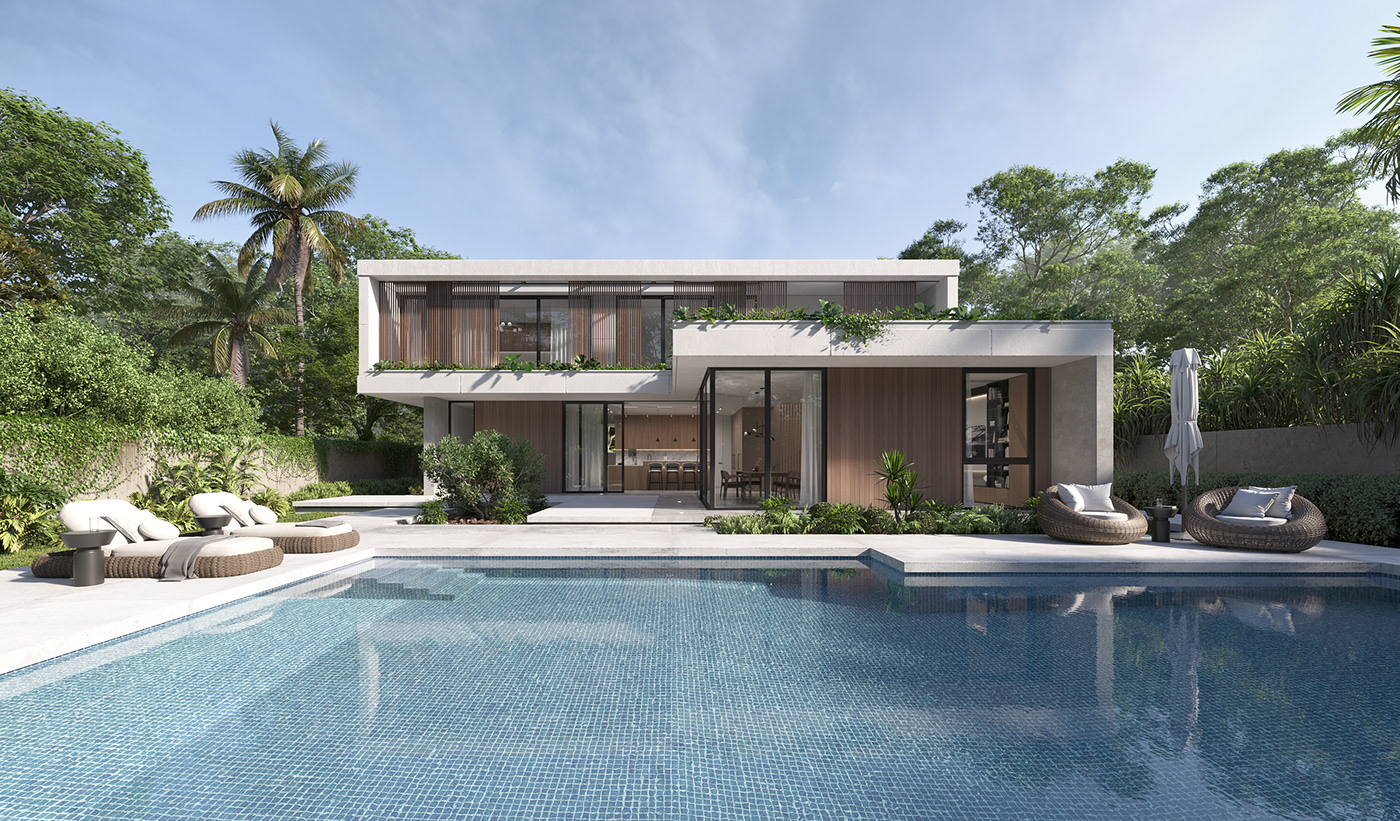 3D architecture archviz CGI exterior house Pool Render Villa visualization