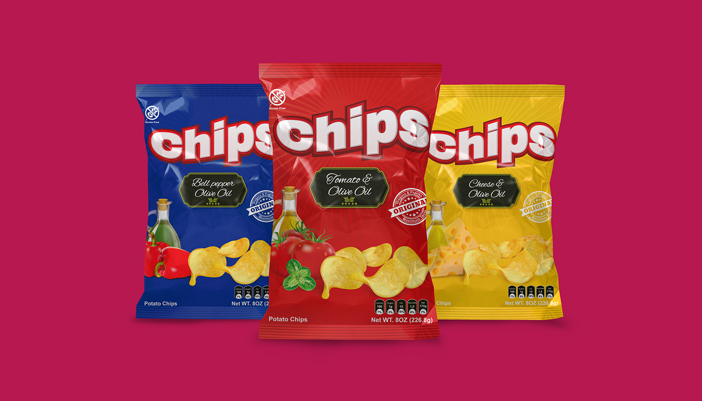 chips mockup aluminium bag mock-up crisp foil foiled Food  Mockup Multi-purpose package