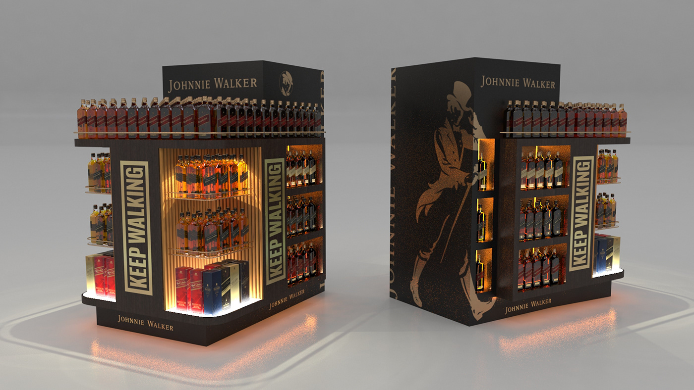 3D 3ds max alcohol diageo Johnnie Walker pos Render vray Whisky