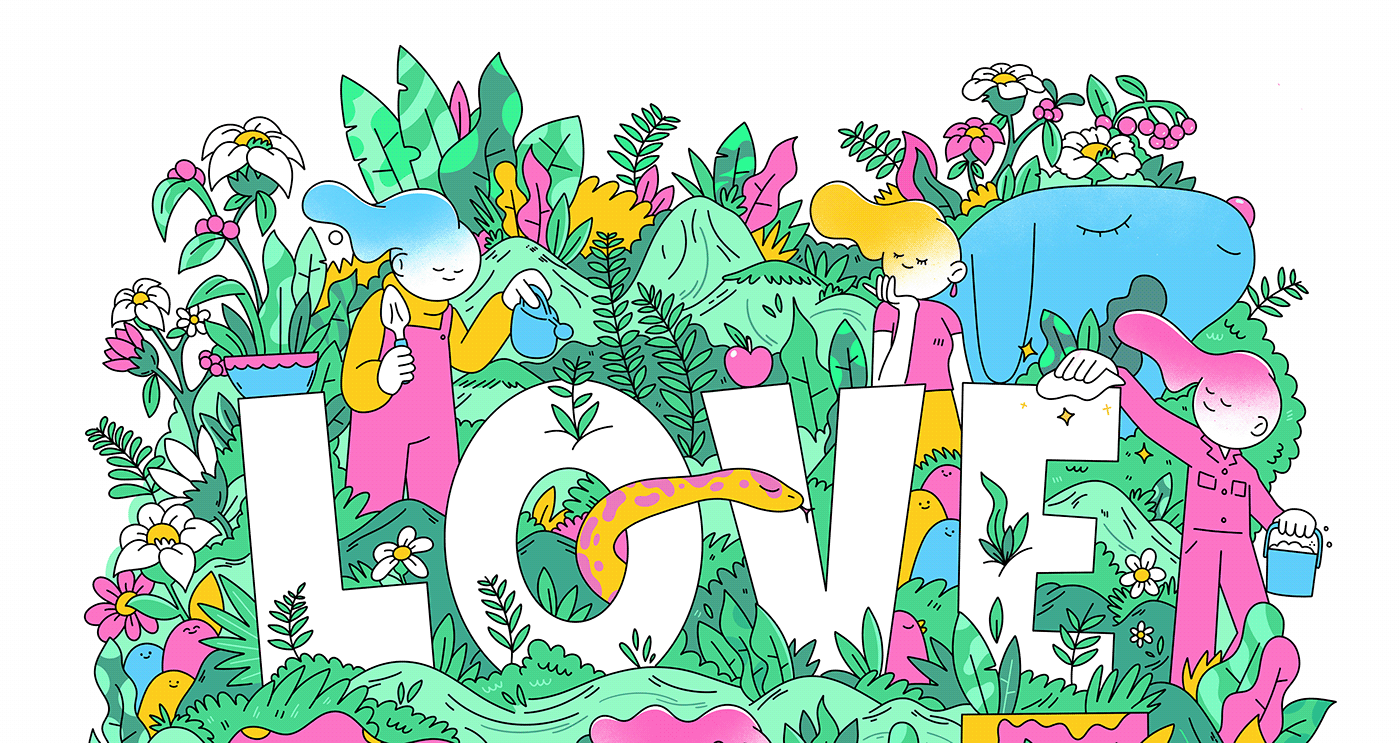 Love growth Nature characters typography   Drawing  line drawing plants botanical mental health