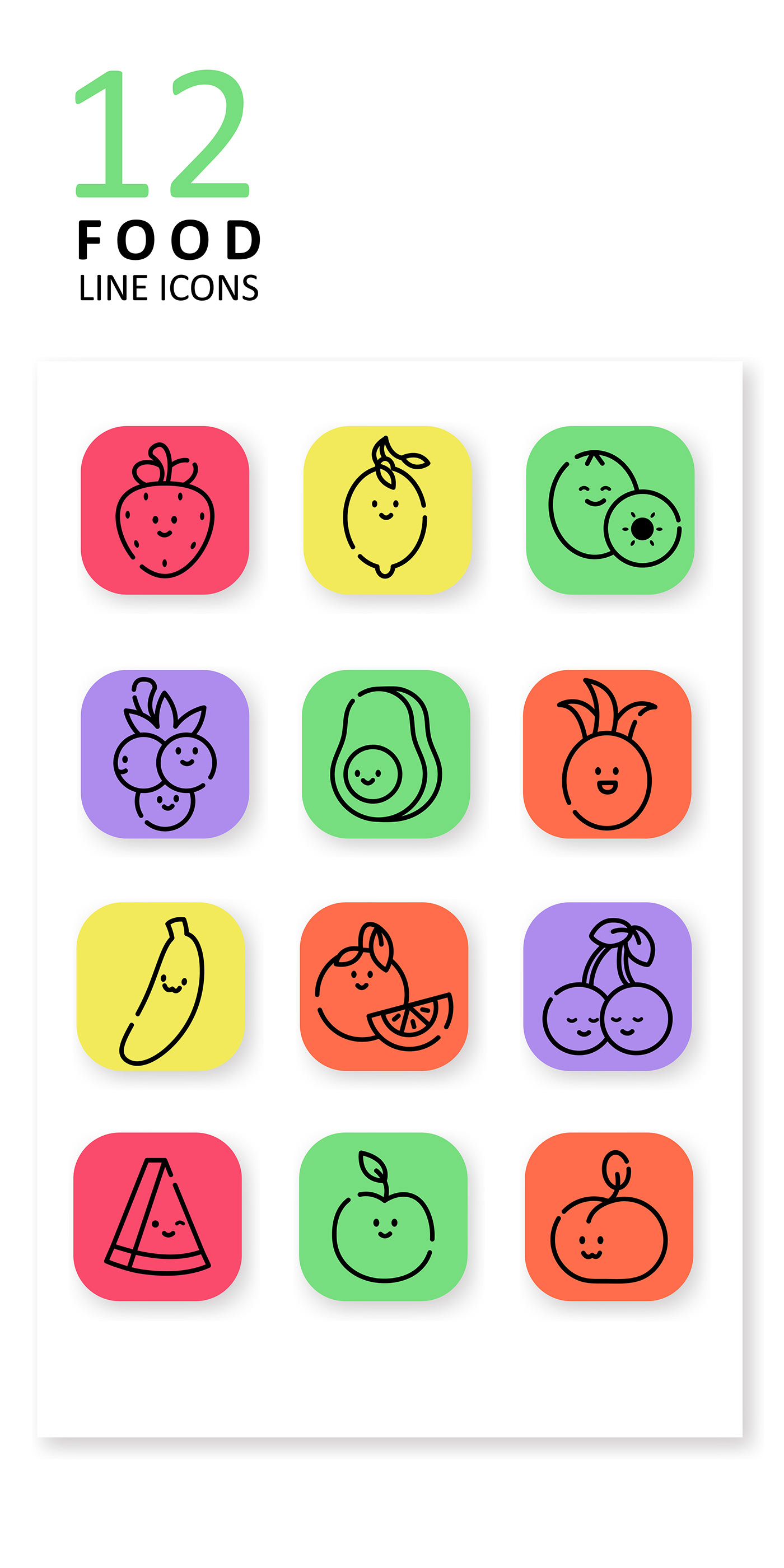 icons line Food  vector Fruit cartoon icons set Pack product design