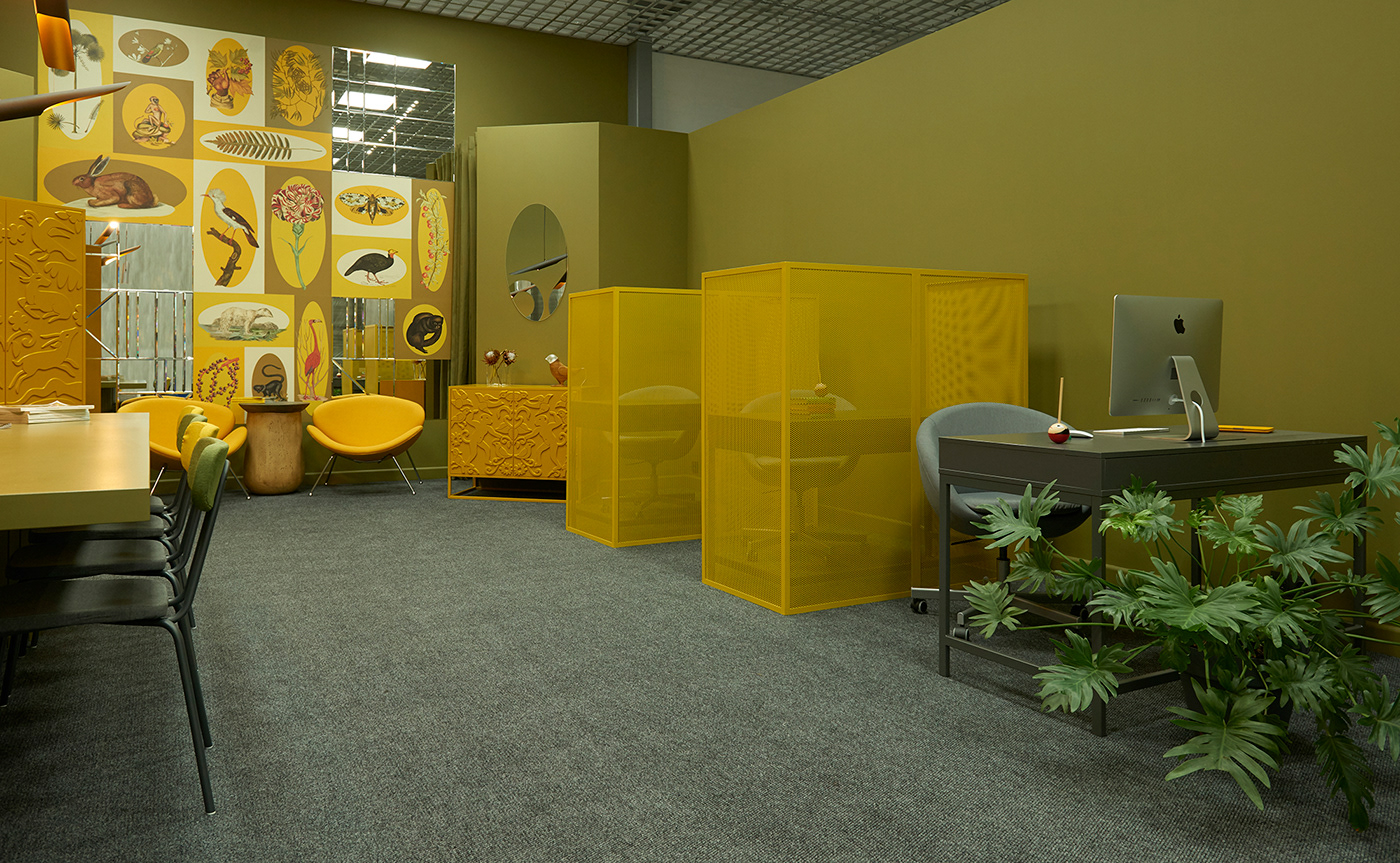 Interior Office design интерьер color wallpaper green yellow funny booont