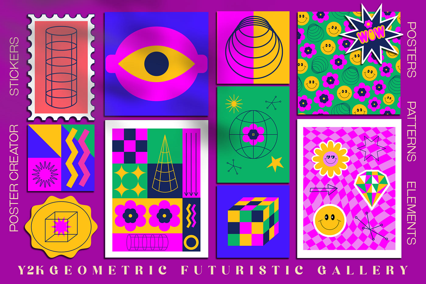 abstract adobe illustrator aesthetic brand identity Digital Art  futuristic geometric Retro vector Y2K