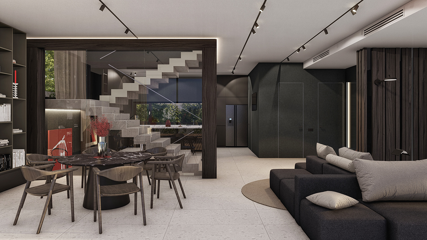Wabi Sabi interior design  architecture visualization modern Render 3D black and white monochrome