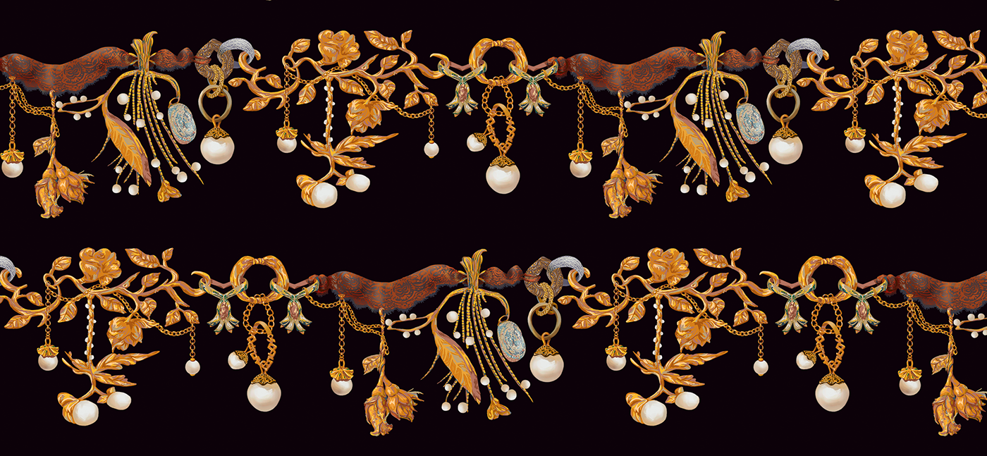 ILLUSTRATION  일러스트 pattern patterndesign pearl ring printdesign textiledesign gold jewelry