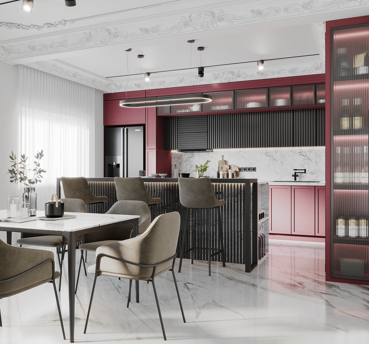 Bordeaux dining room interior design  kitchen KitchenStudio living room modern Render visualization