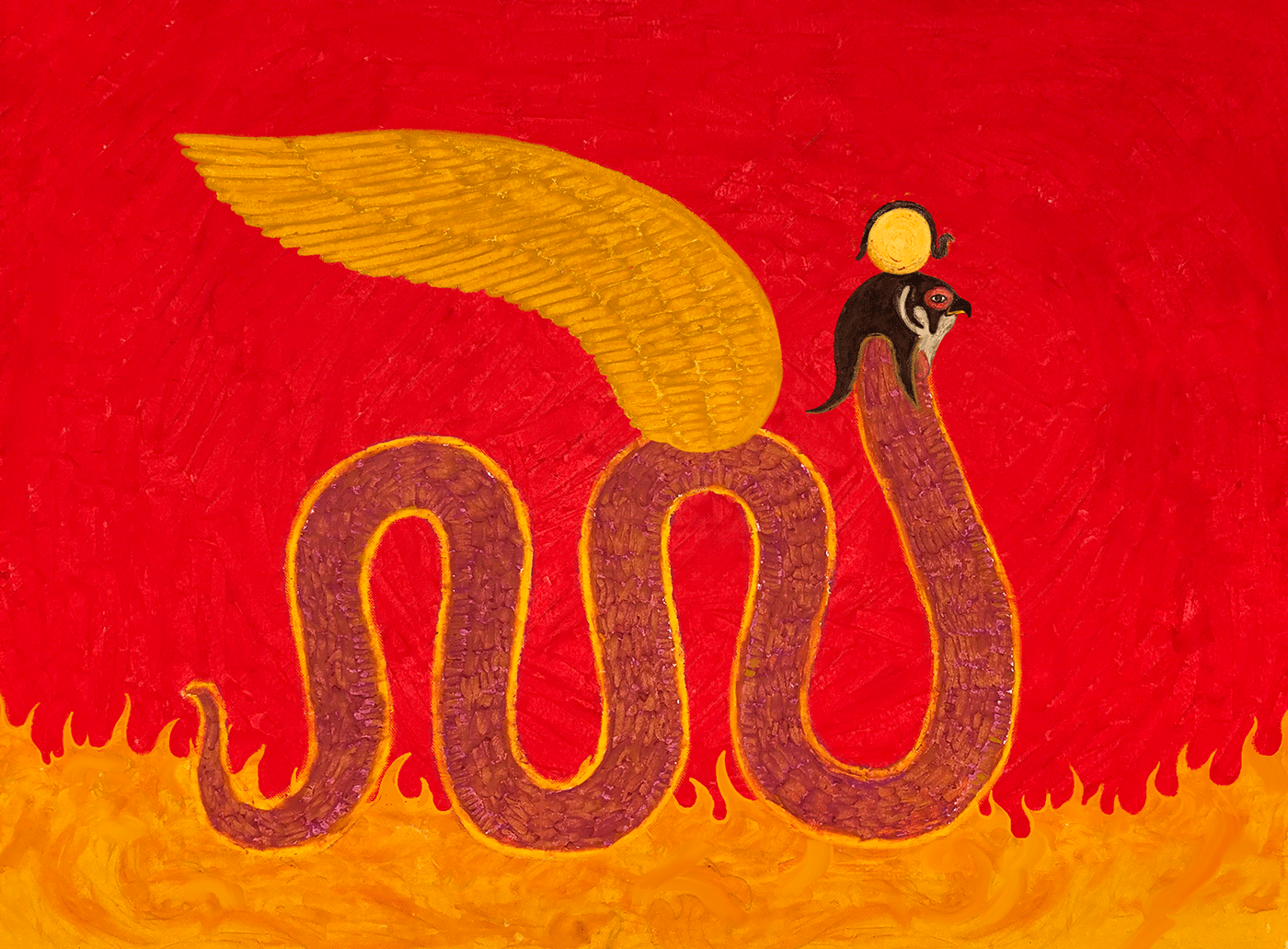Snake with a wing and bird head. 
