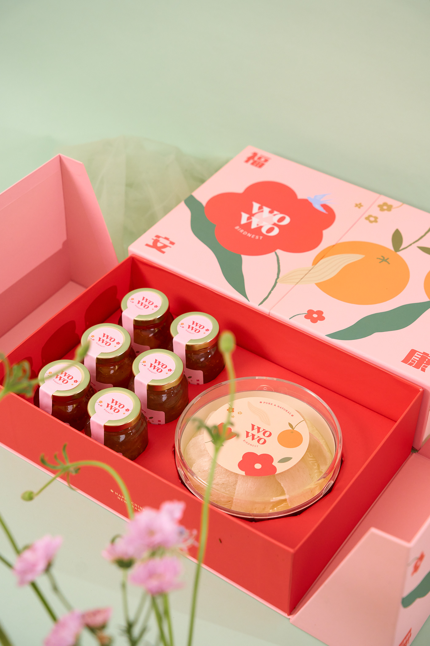 bird nest chinese new year cny festive floral gift set ILLUSTRATION  label design Lunar New Year packaging design