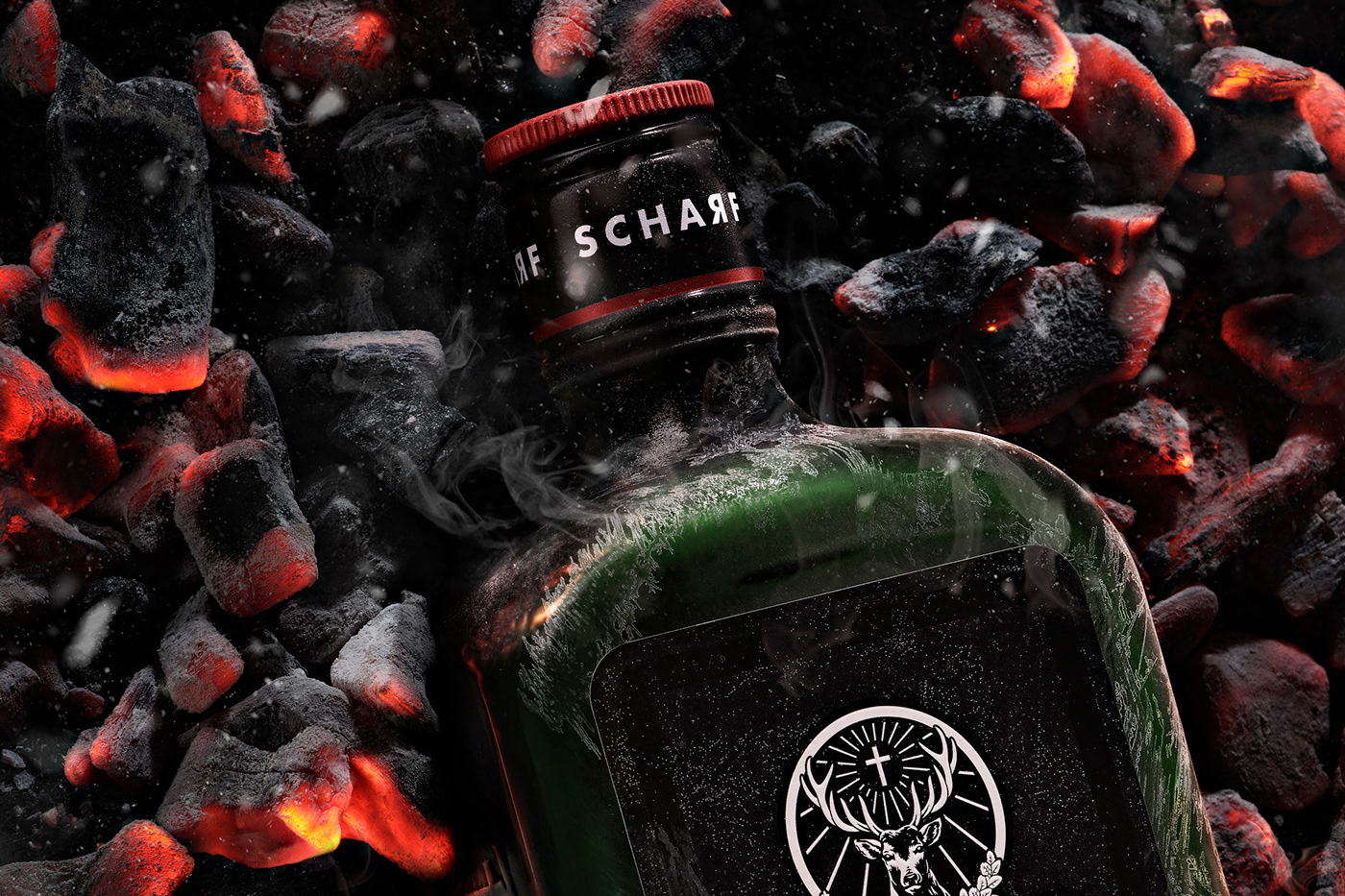 BBQ bottle coal fire frost Hot ice Jagermeister Liqueur
