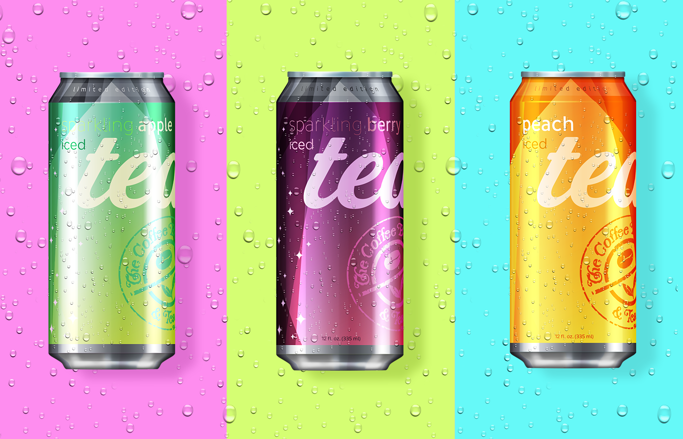 design Iced tea coffeebean bold bright refreshing colorful subliminal dieline Packaging