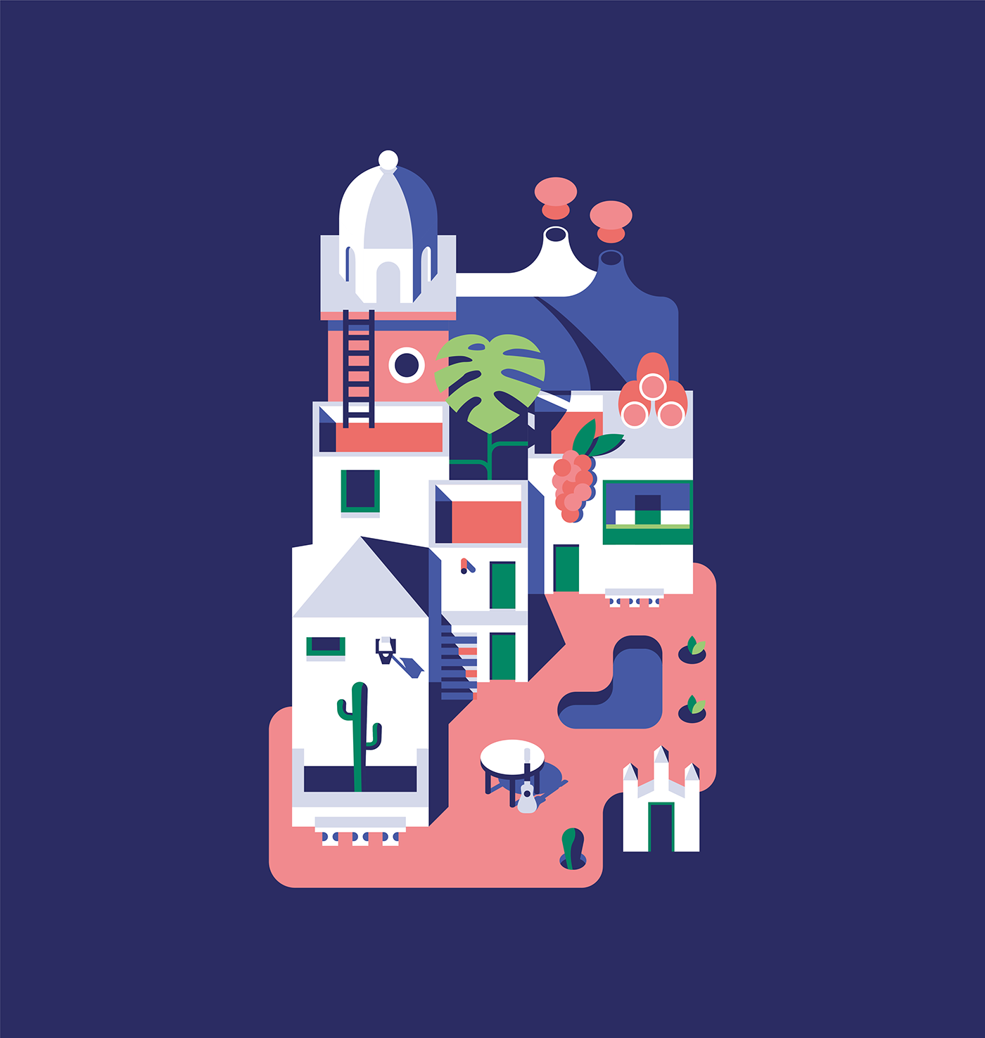 canary island vector building ILLUSTRATION village composition spain beach art islas canarias