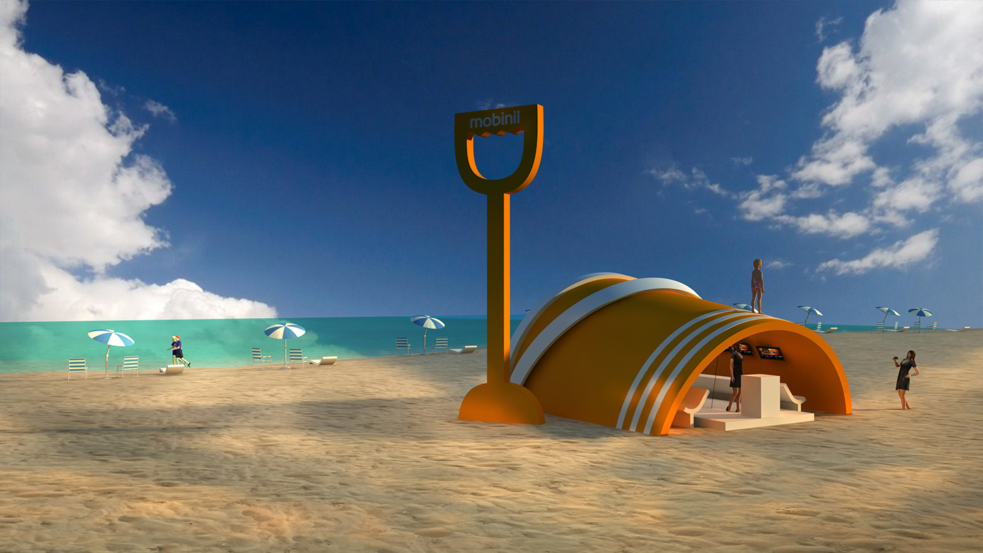 Adobe Portfolio Mobinil booth Kiosk beach 3D