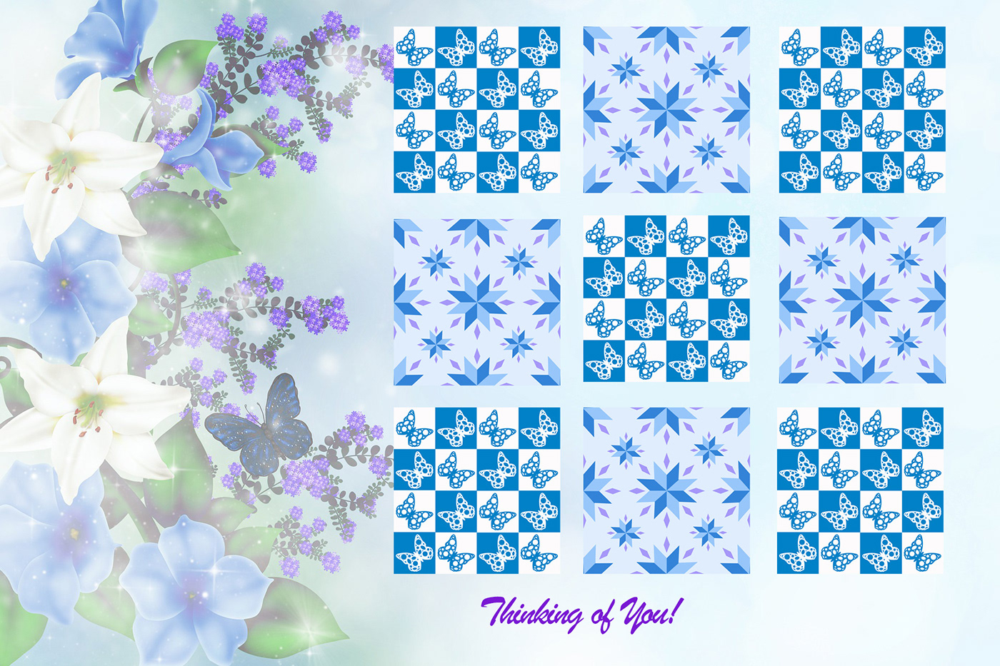 butterfly Flowers greeting card quilt thinking of you