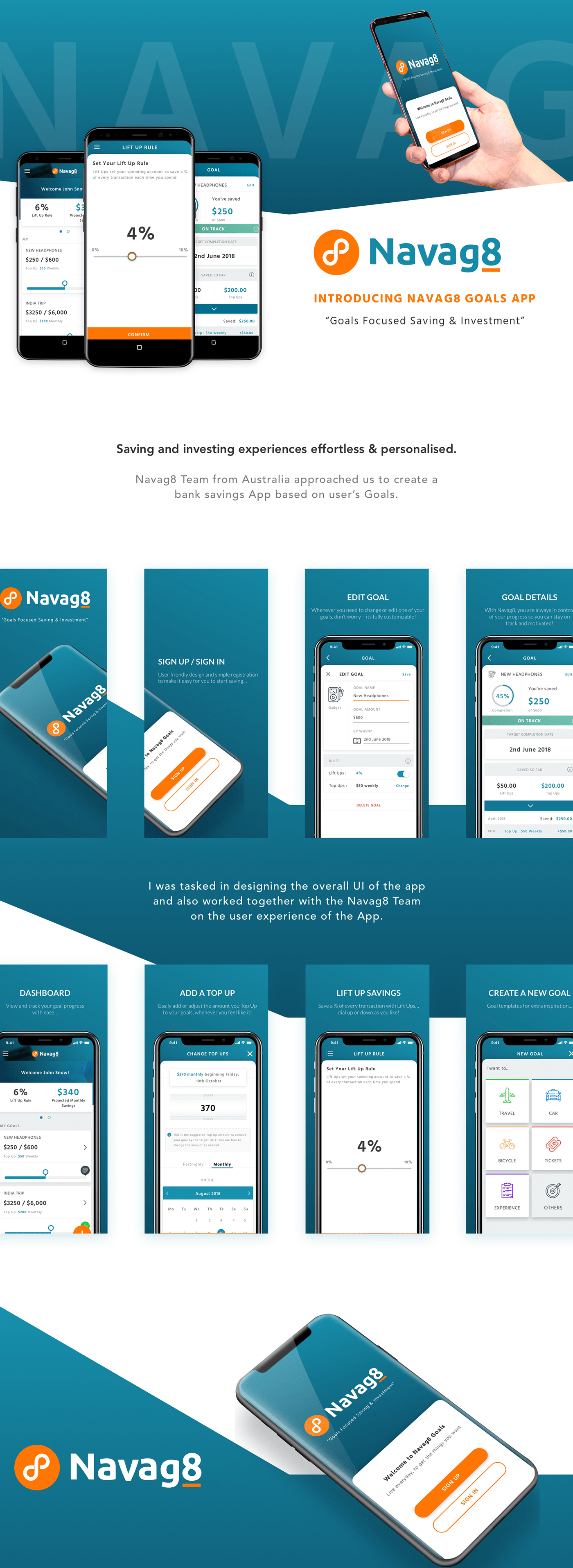 app goal savings UI ux design mobile turqoise simple