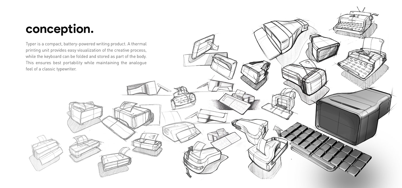typewriter Deceleration CGI visualization sketching product design  industrial design  rendering writing 