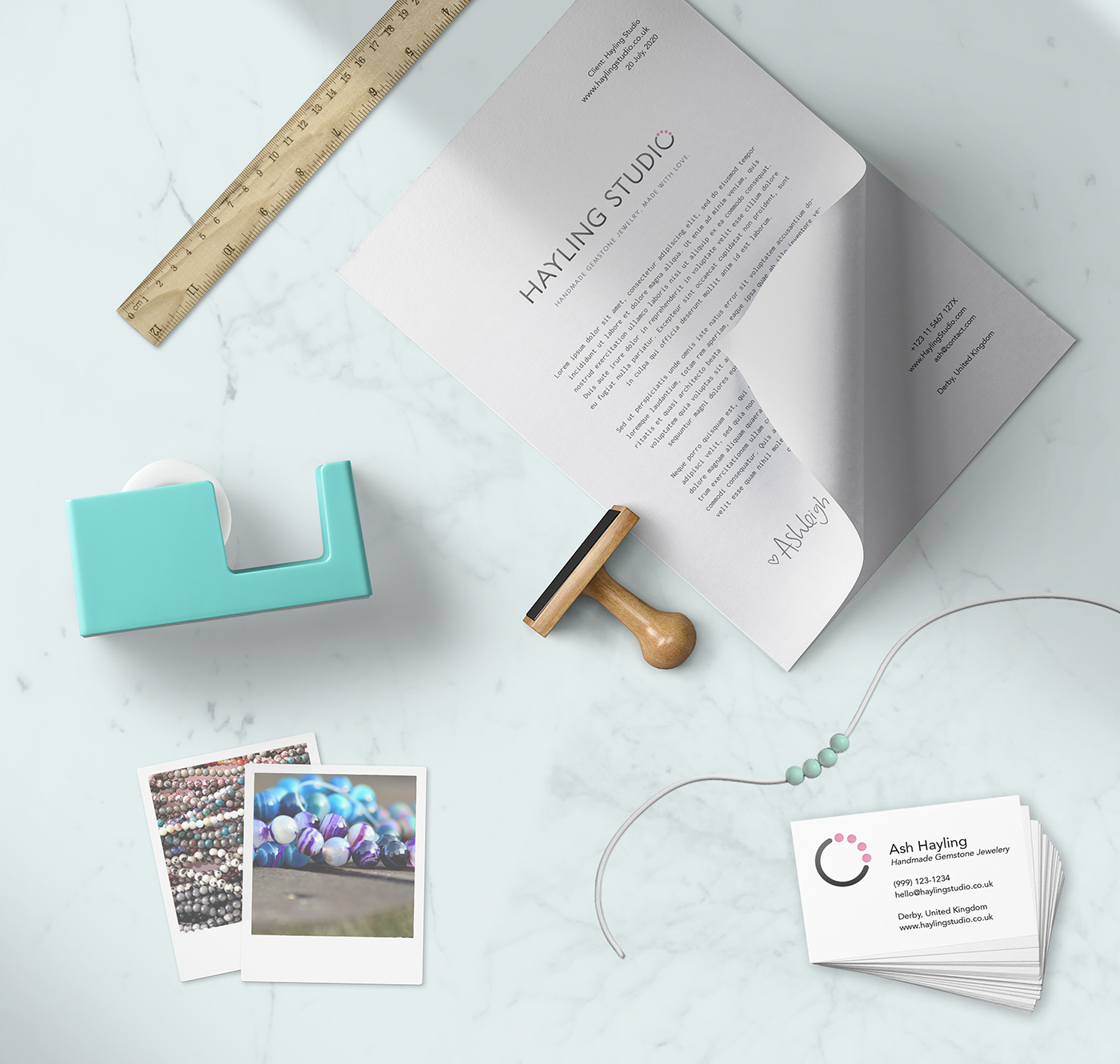 Letterhead and business card mock up for Hayling Studio.