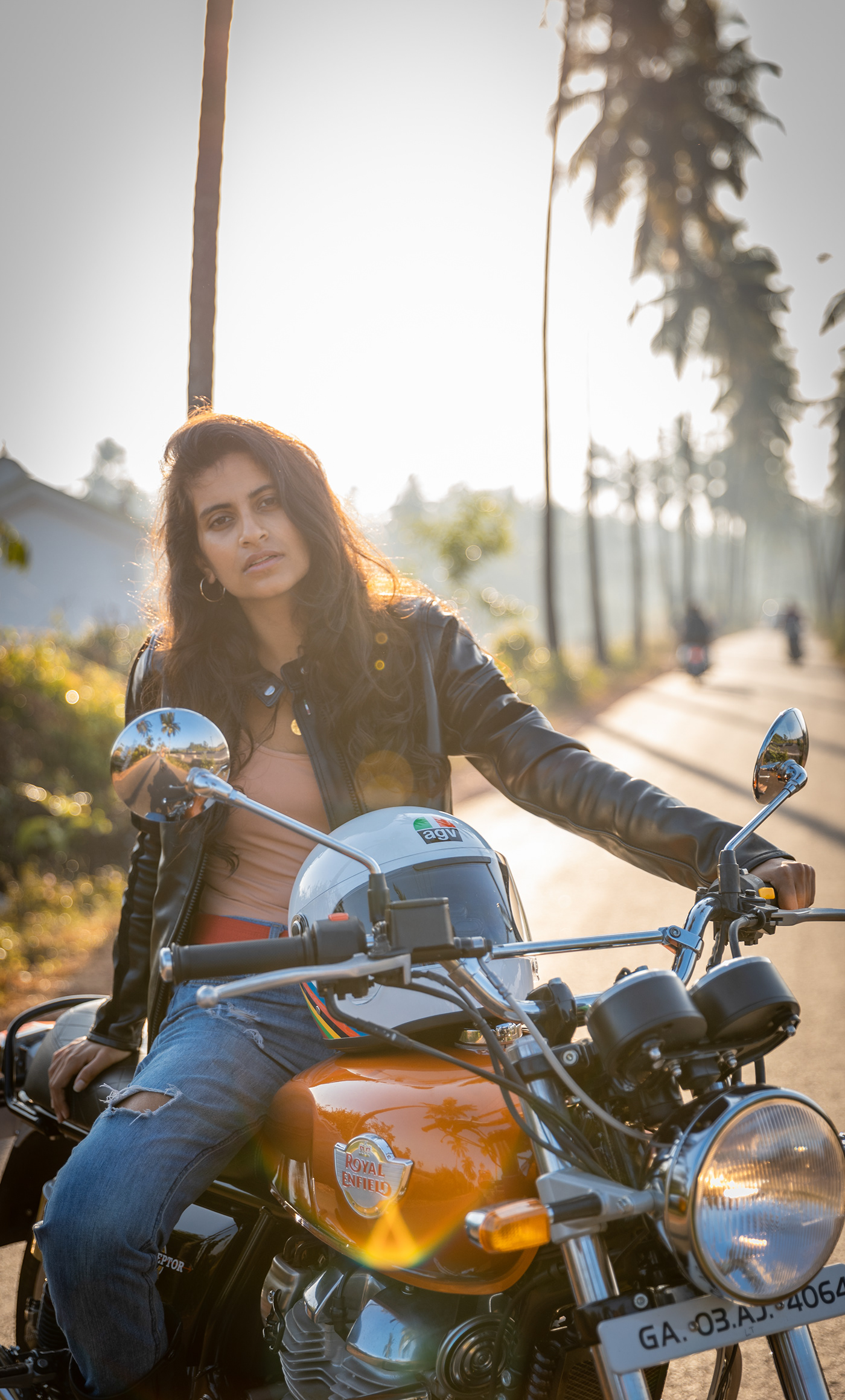 India Bike royalenfield Custom biker girl shoot lifestyle beautyshot