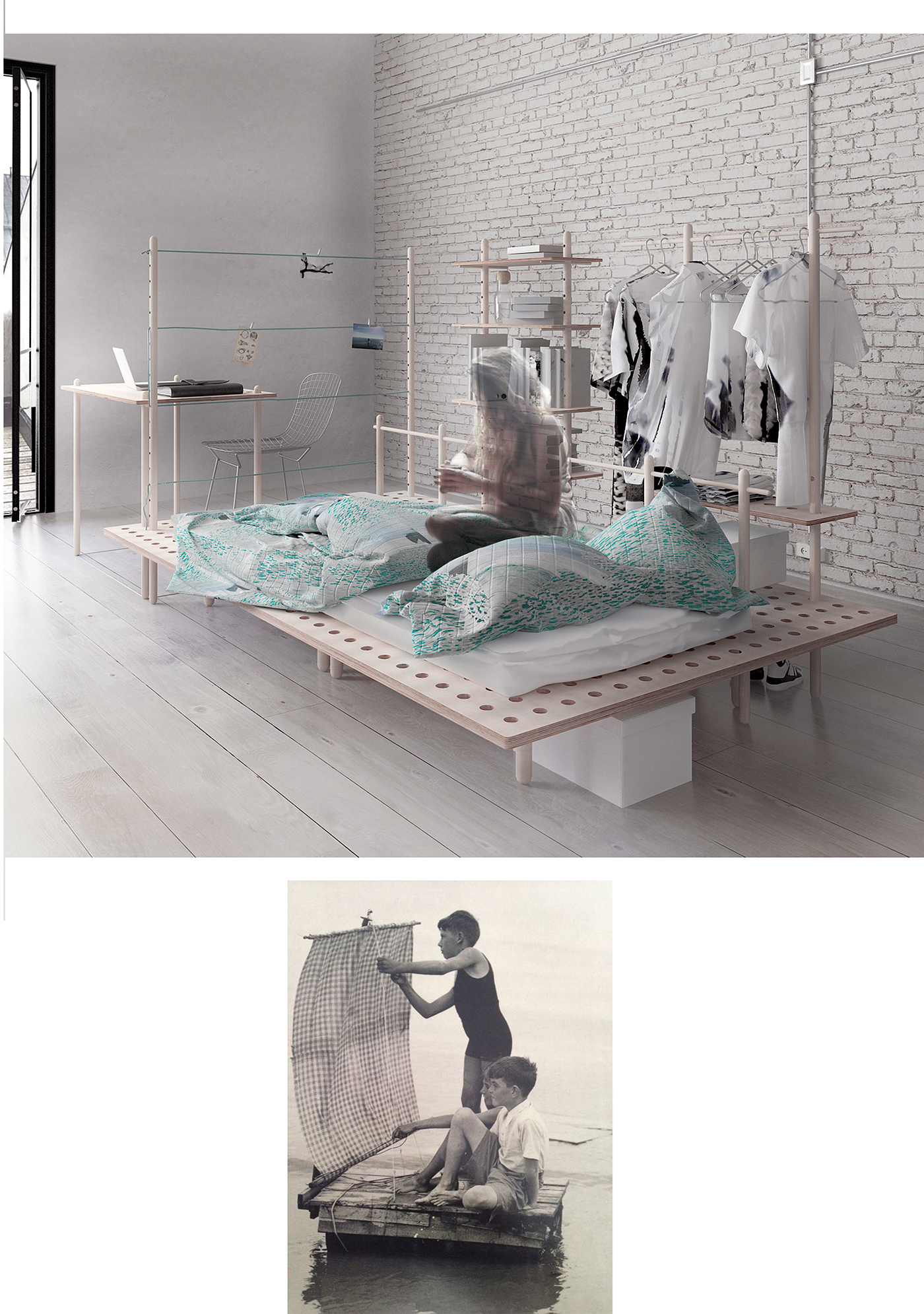 furniture design modern Minimalism plywood visualisation nomad multifunctional interior design  architecture