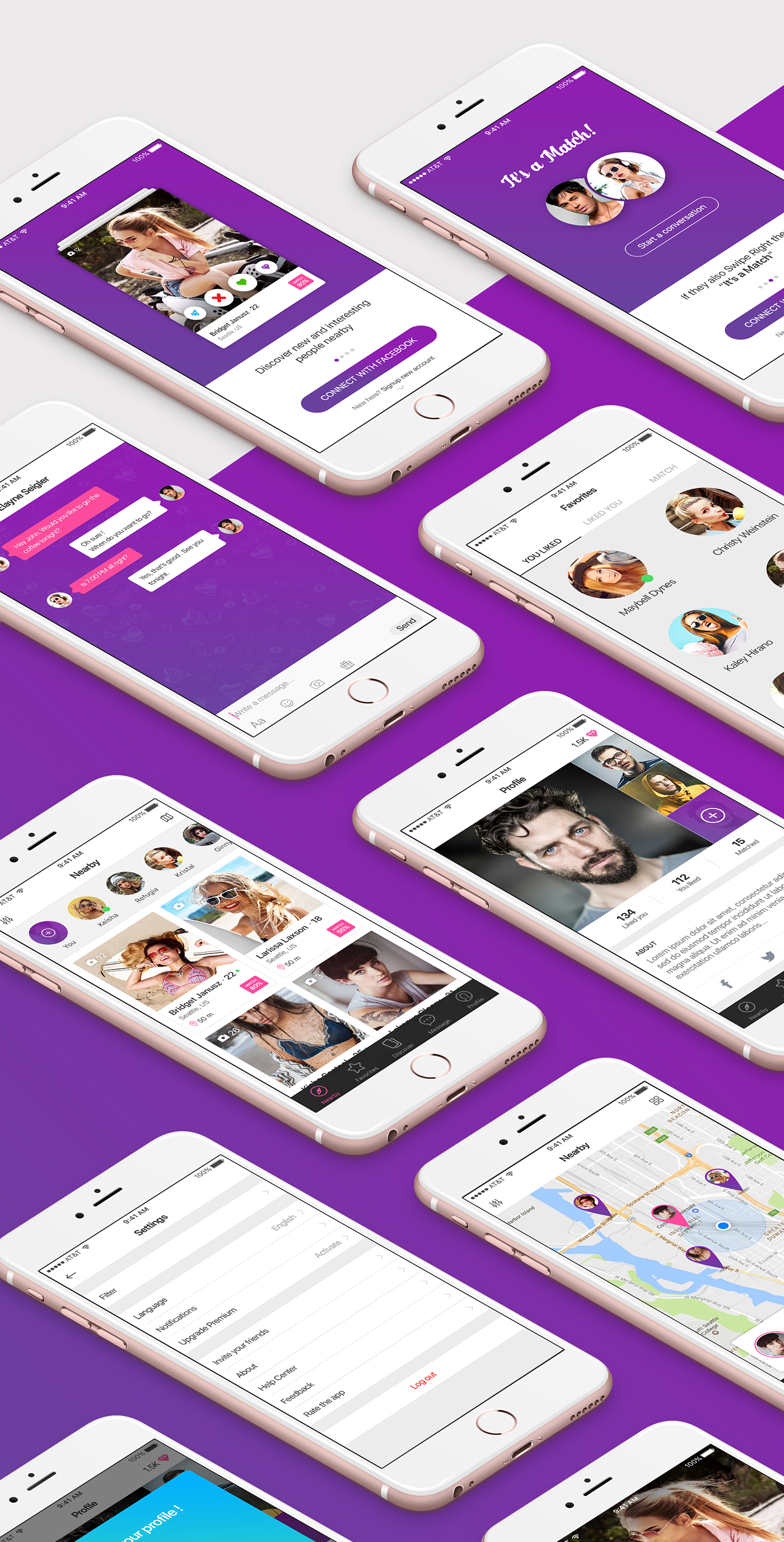Dating social material UX UI ios Mockup meet friend dating app