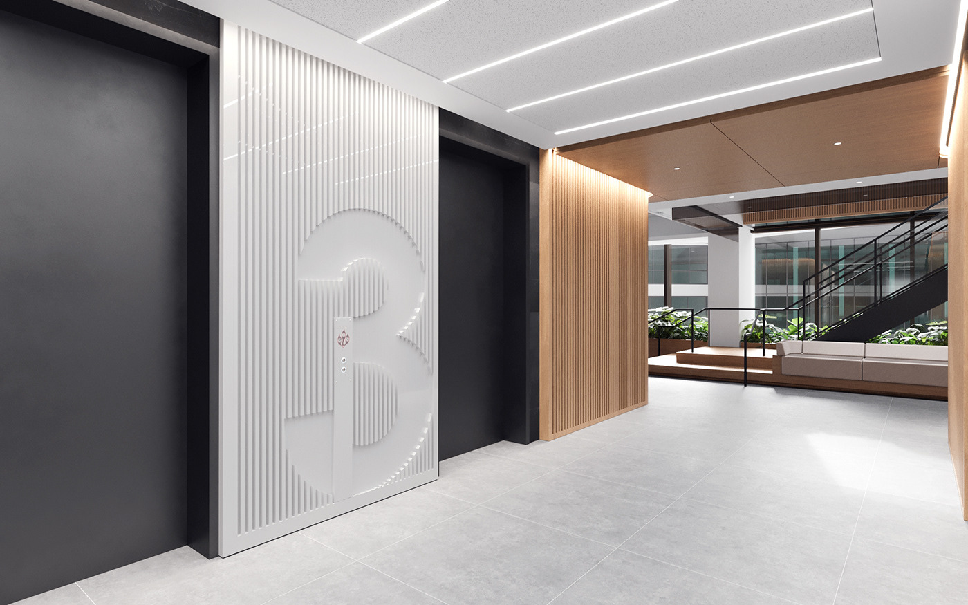 architecture design interior design  minimalist modern Office visualization stairs Lobby library