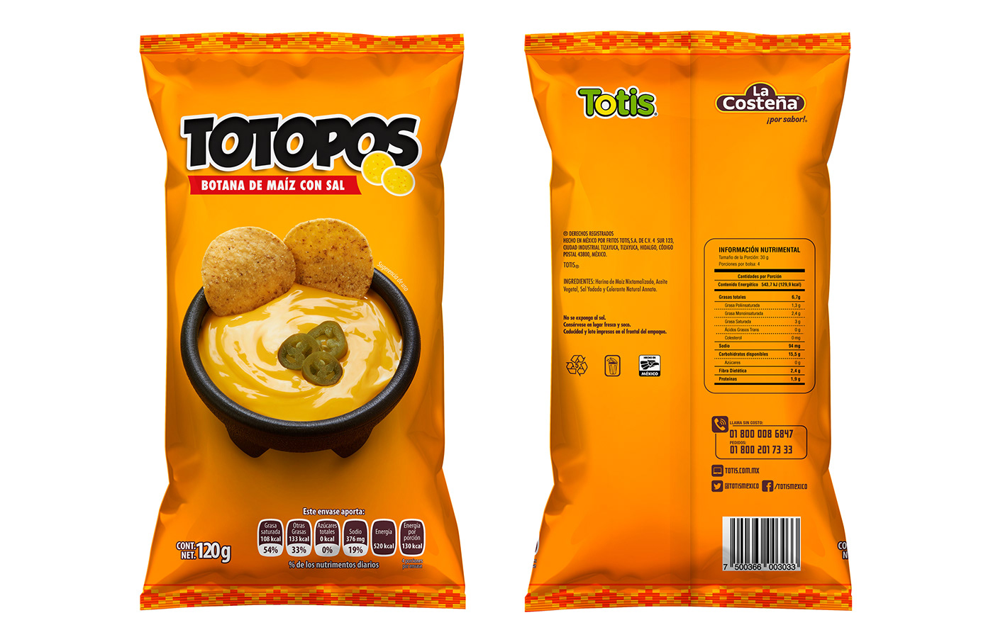 totopos botana amarillo TOTIS frituras packing