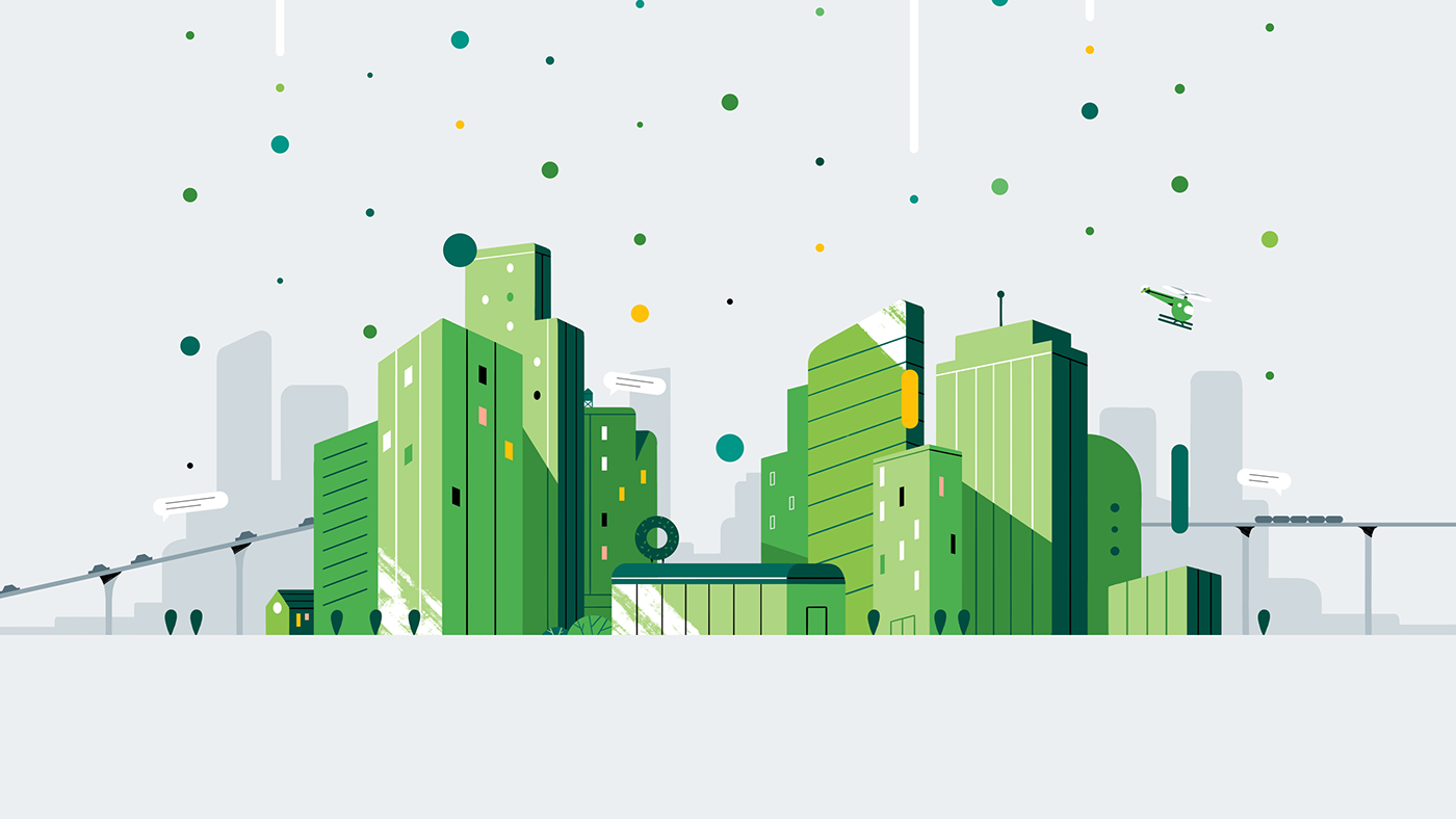 styleframes ILLUSTRATION  Data UI Landscape Bold Colours city green Character design  Isometric