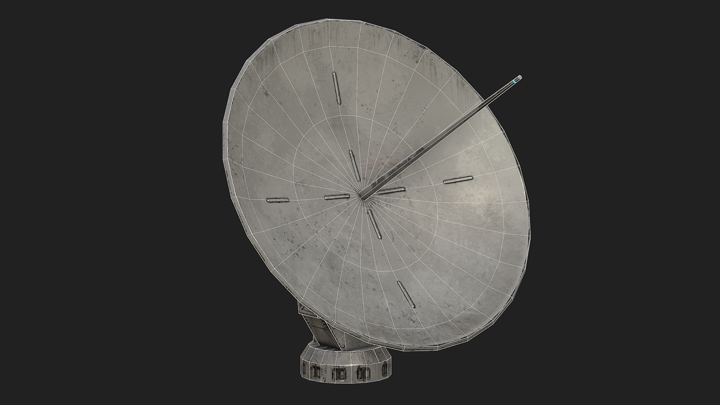 3D satellite dish game ready prop antenna Radio signal Sci Fi Low Poly