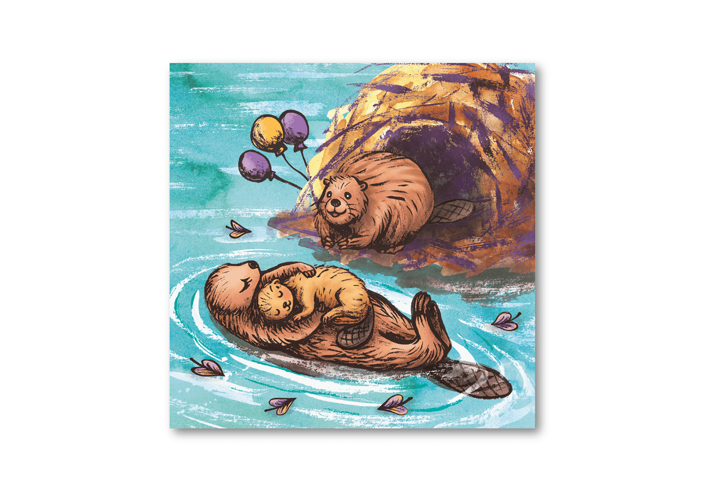 animal illustration card design children's illustration children's illustrator ILLUSTRATION  birth card announcement card baby card beavers personalised illustration