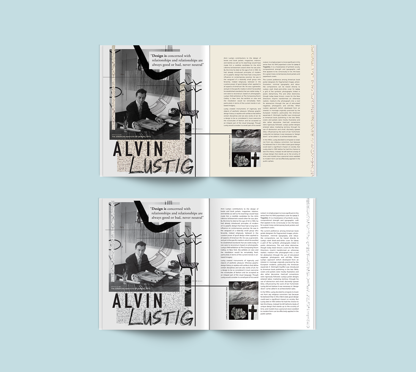 Alvin Lustig magazine designers editorial publication development photo introduction to graphics MICA class Zine 