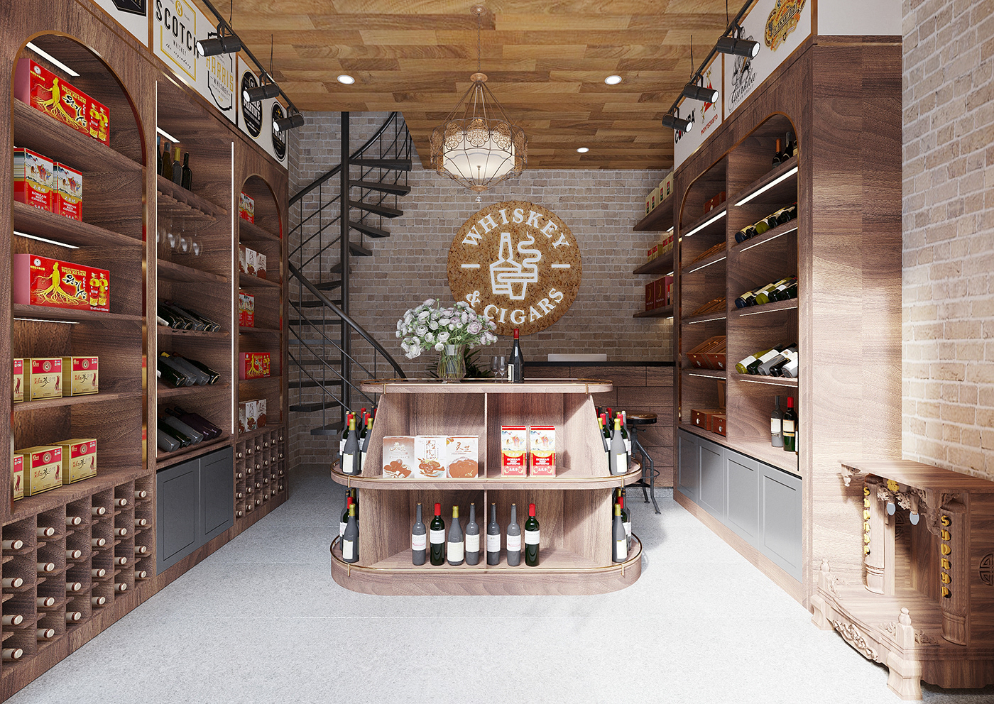 shop interior design  Render corona vray wineshop CigarShop